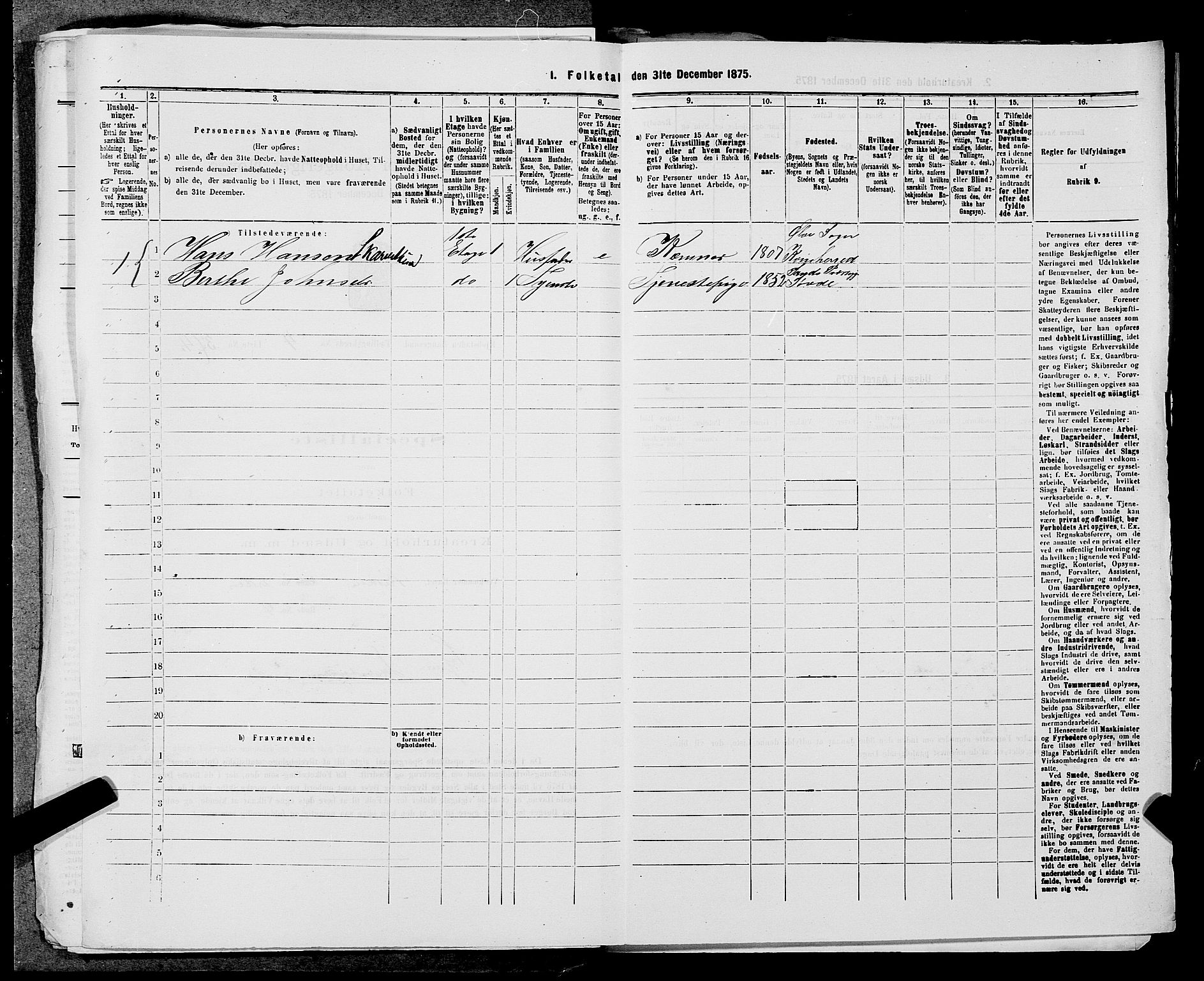 SAST, Folketelling 1875 for 1106B Torvastad prestegjeld, Haugesund kjøpstad, 1875, s. 836