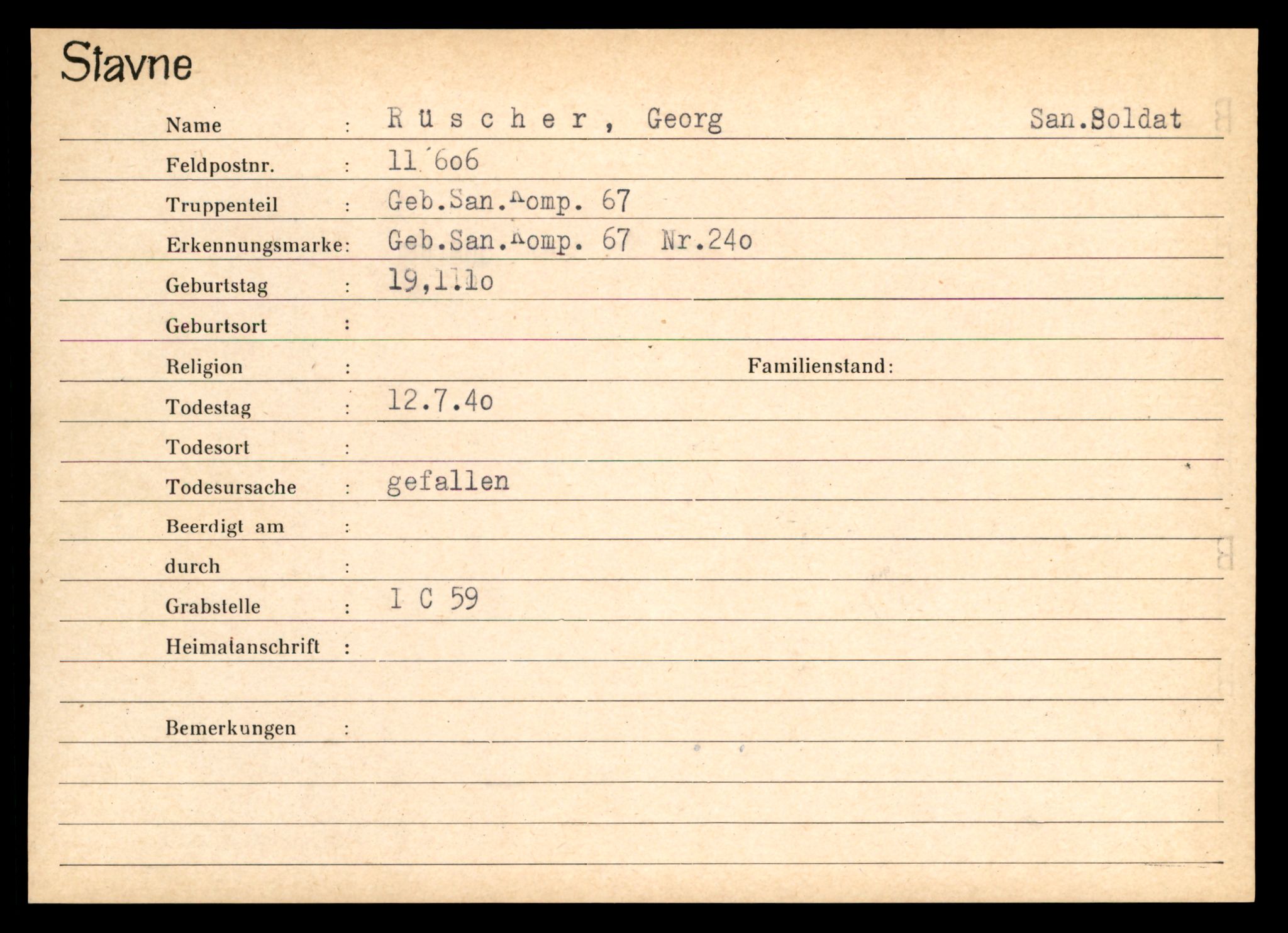 Distriktskontoret for krigsgraver, AV/SAT-A-5030/E/L0003: Kasett/kartotek over tysk Krigskirkegård Stavne, 1945, s. 1171