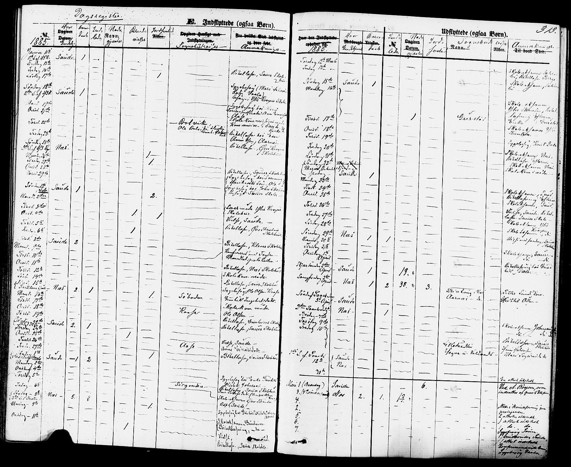 Sauherad kirkebøker, AV/SAKO-A-298/F/Fa/L0008: Ministerialbok nr. I 8, 1873-1886, s. 313