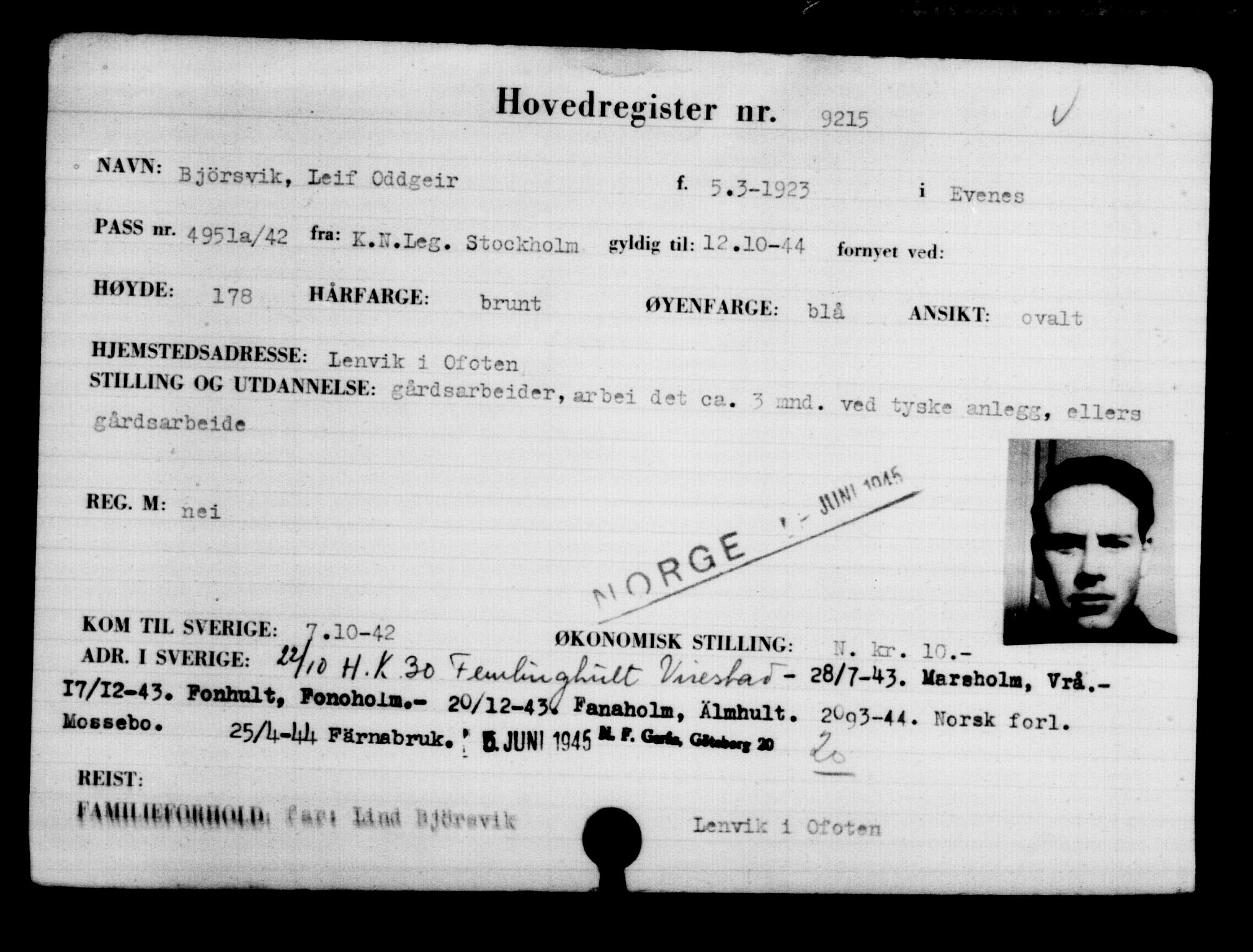 Utenriksstasjonene, Legasjonen i Stockholm, Flyktningkontoret, AV/RA-S-6753/V/Va/L0005: Kjesäterkartoteket, flyktninger med registreringsnr. 6600-9417, 1940-1945, s. 3089