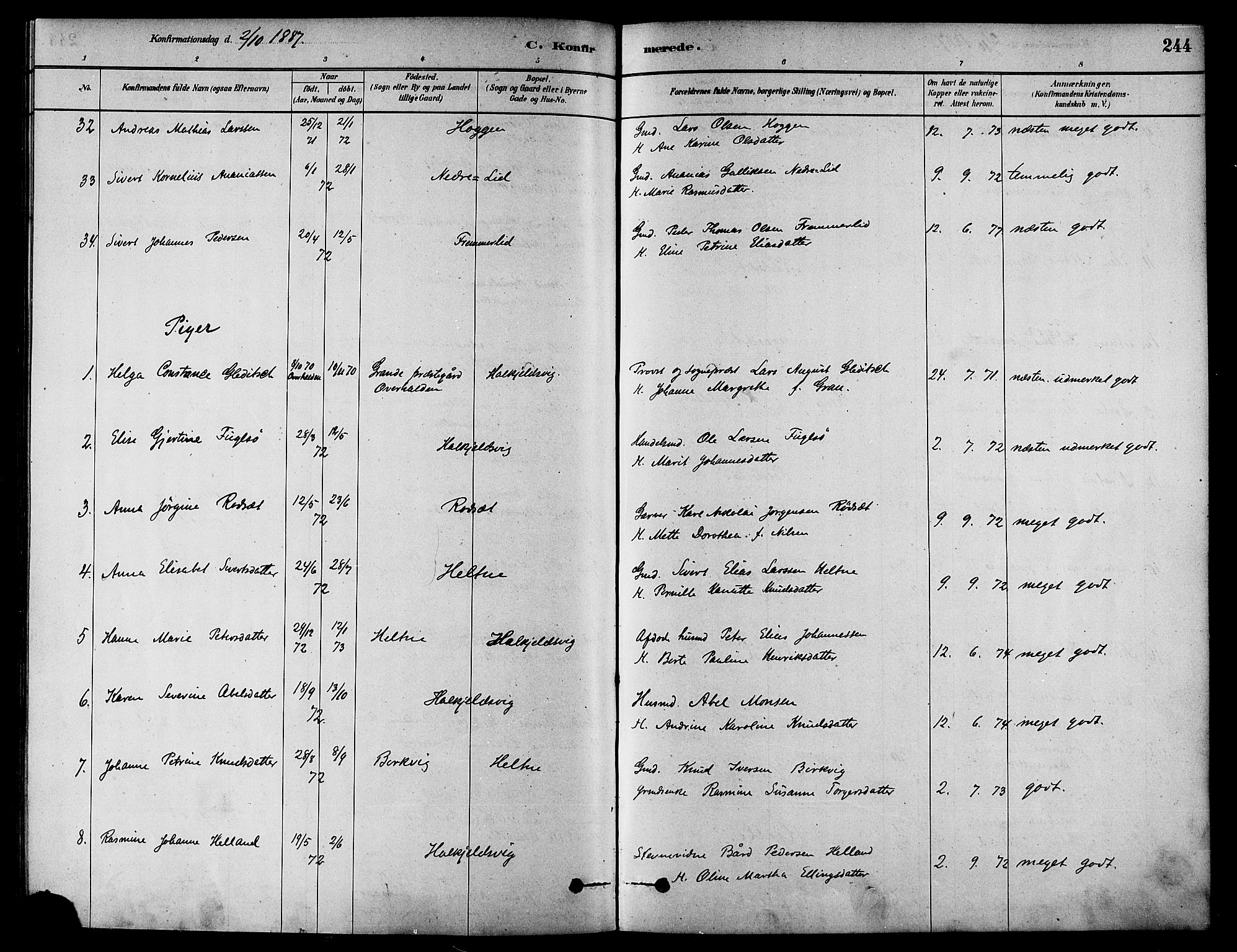Ministerialprotokoller, klokkerbøker og fødselsregistre - Møre og Romsdal, SAT/A-1454/511/L0141: Ministerialbok nr. 511A08, 1878-1890, s. 244
