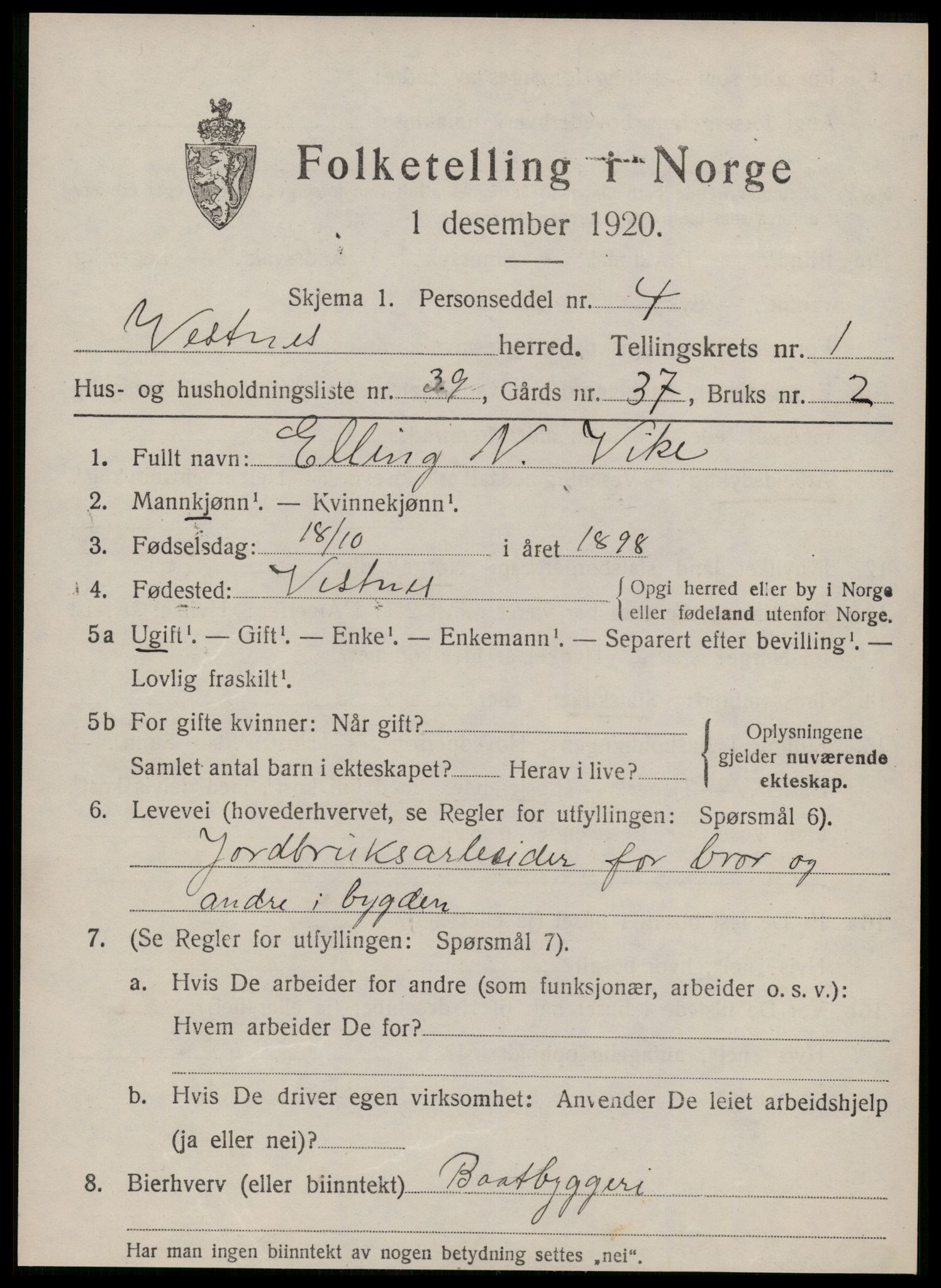 SAT, Folketelling 1920 for 1535 Vestnes herred, 1920, s. 1677