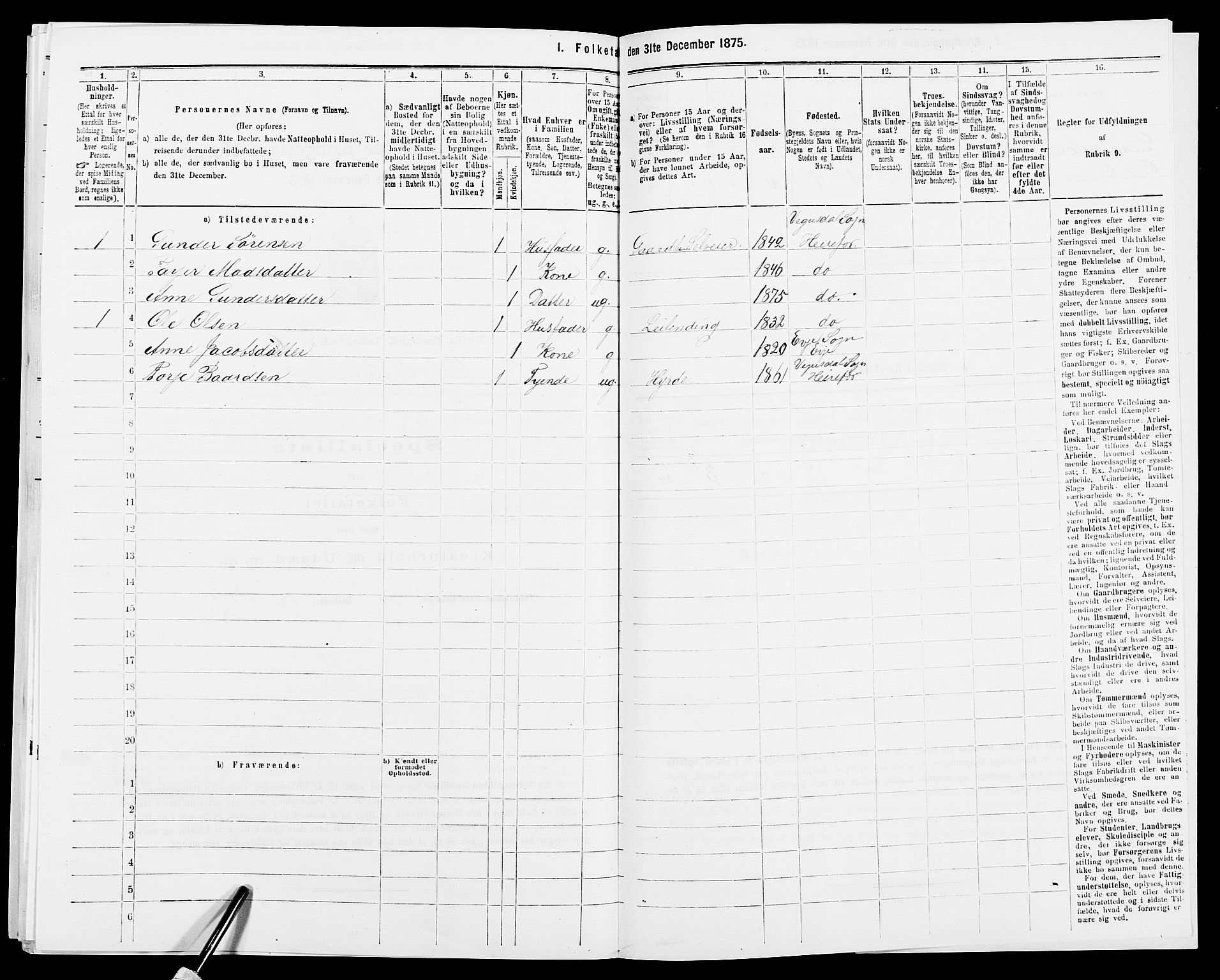 SAK, Folketelling 1875 for 0933P Herefoss prestegjeld, 1875, s. 541