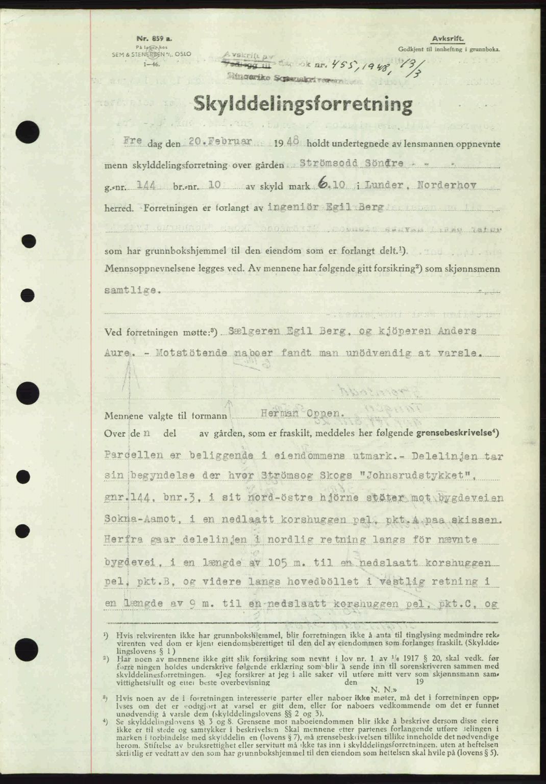 Ringerike sorenskriveri, SAKO/A-105/G/Ga/Gab/L0088: Pantebok nr. A-19, 1948-1948, Dagboknr: 455/1948