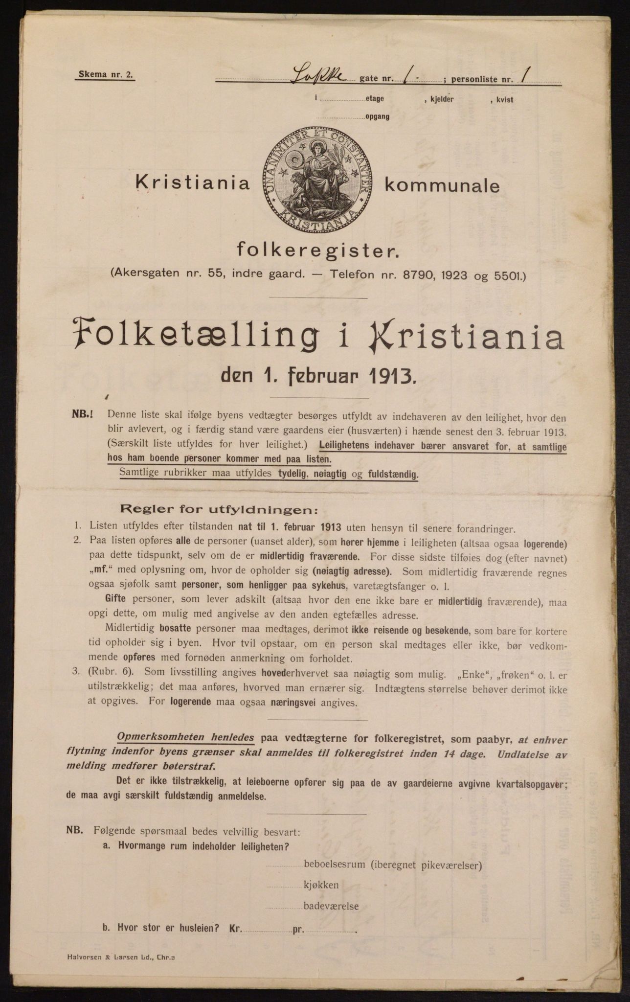 OBA, Kommunal folketelling 1.2.1913 for Kristiania, 1913, s. 55016