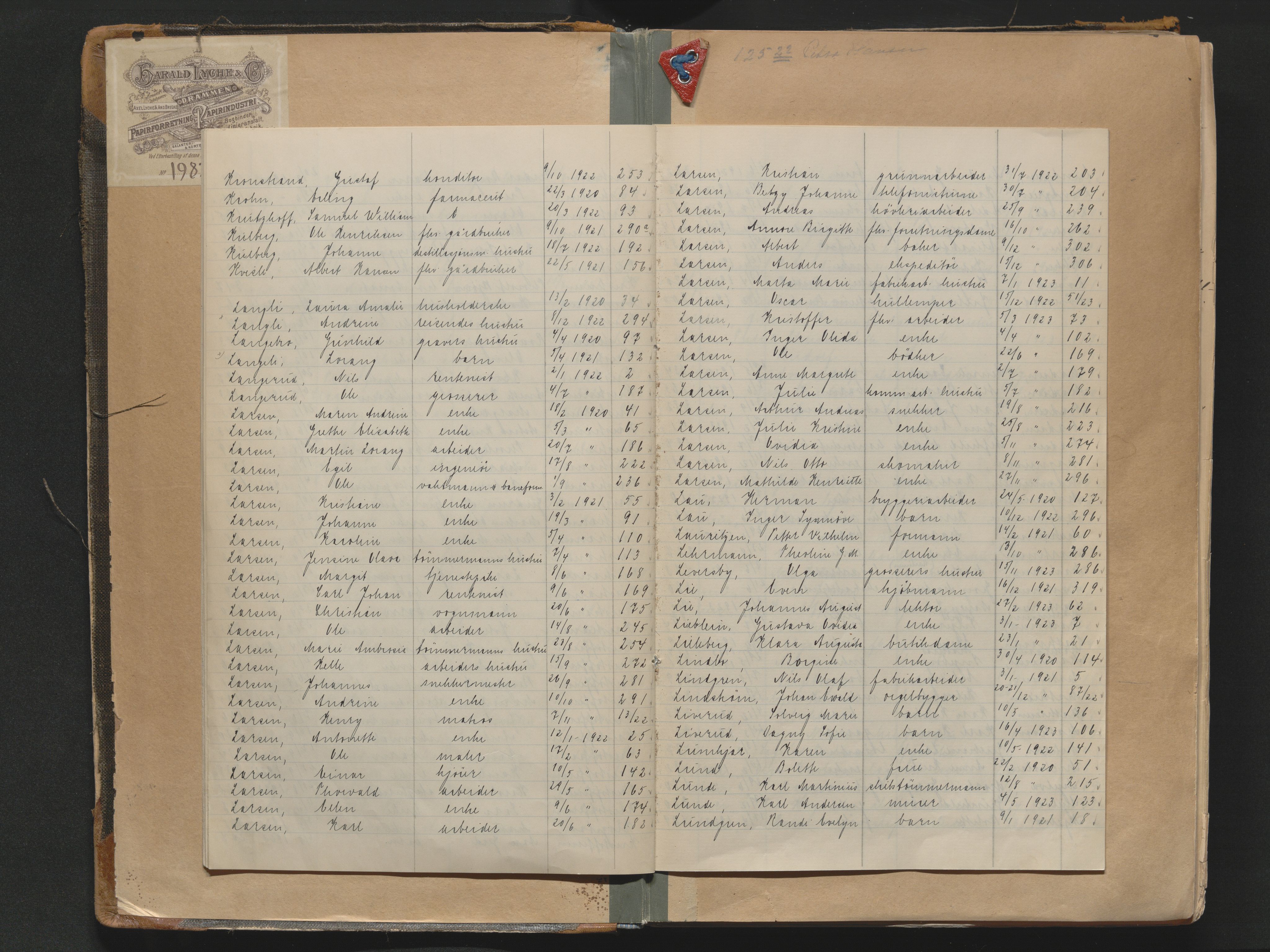 Drammen byfogd, AV/SAKO-A-222/H/Ha/Haa/L0014: Dødsjournal., 1920-1923
