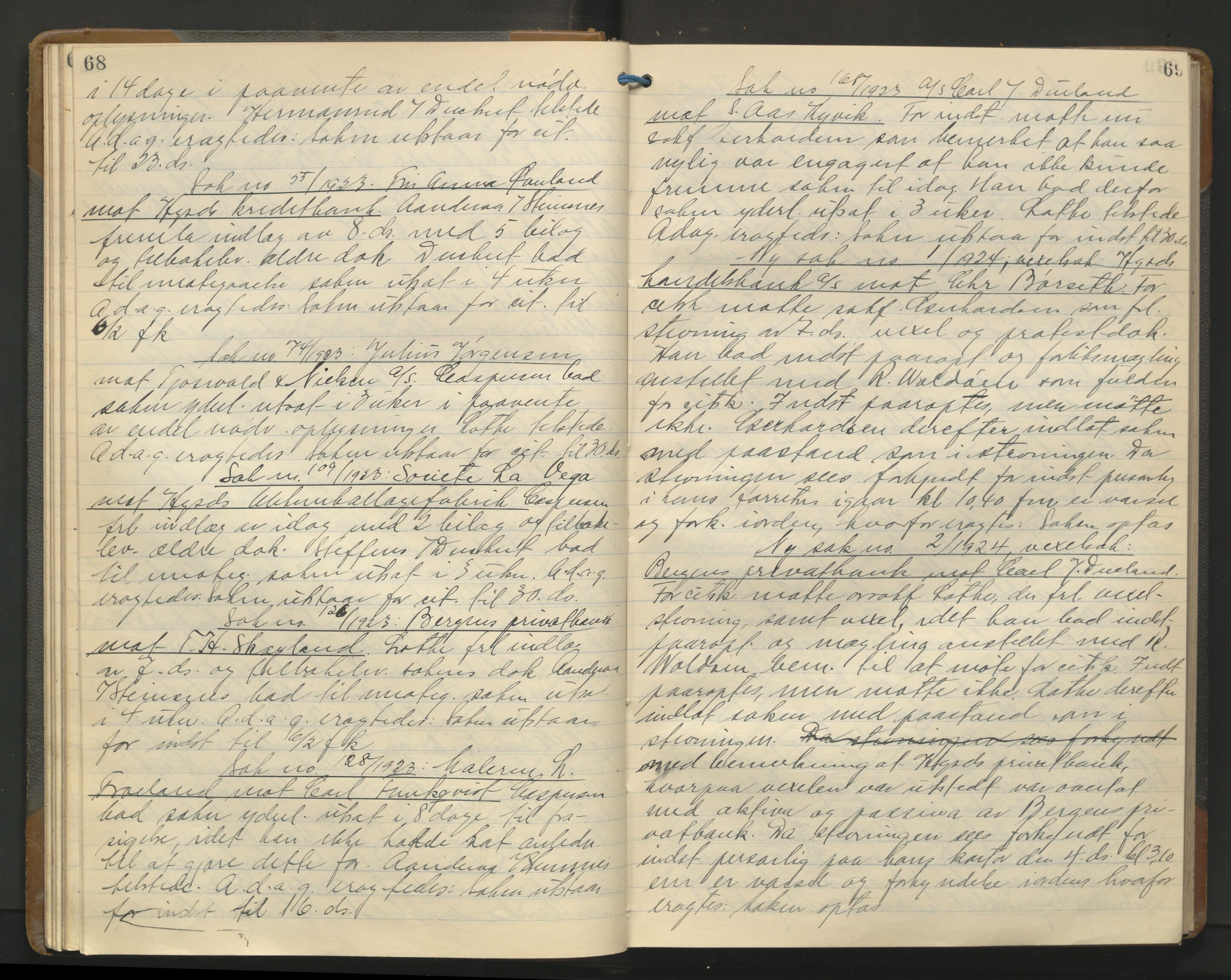 Haugesund tingrett, AV/SAST-A-101415/01/V/VA/L0017: Bytingsprotokoll, 1923-1925, s. 68-69