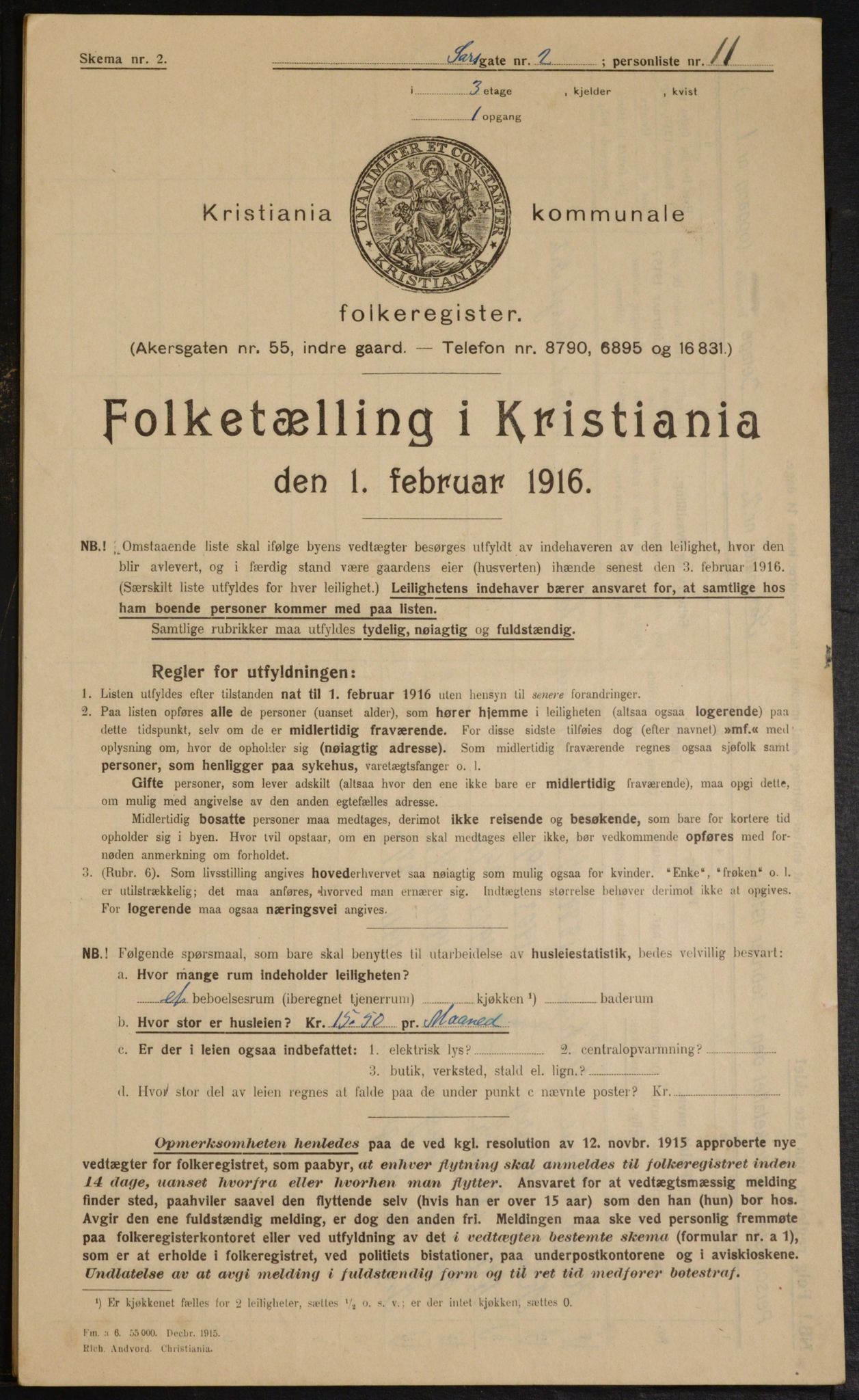 OBA, Kommunal folketelling 1.2.1916 for Kristiania, 1916, s. 91423