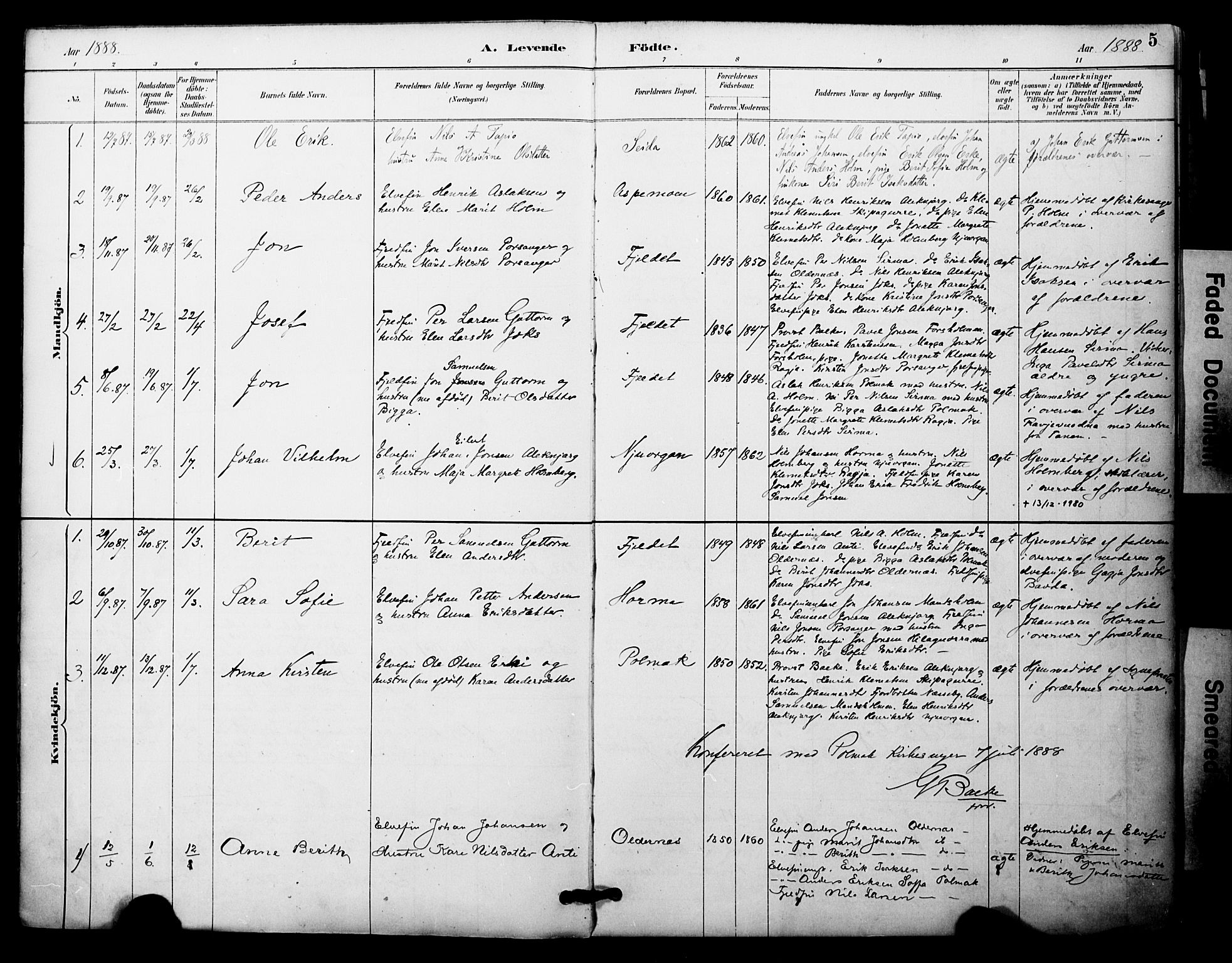 Nesseby sokneprestkontor, AV/SATØ-S-1330/H/Ha/L0005kirke: Ministerialbok nr. 5, 1885-1906, s. 5