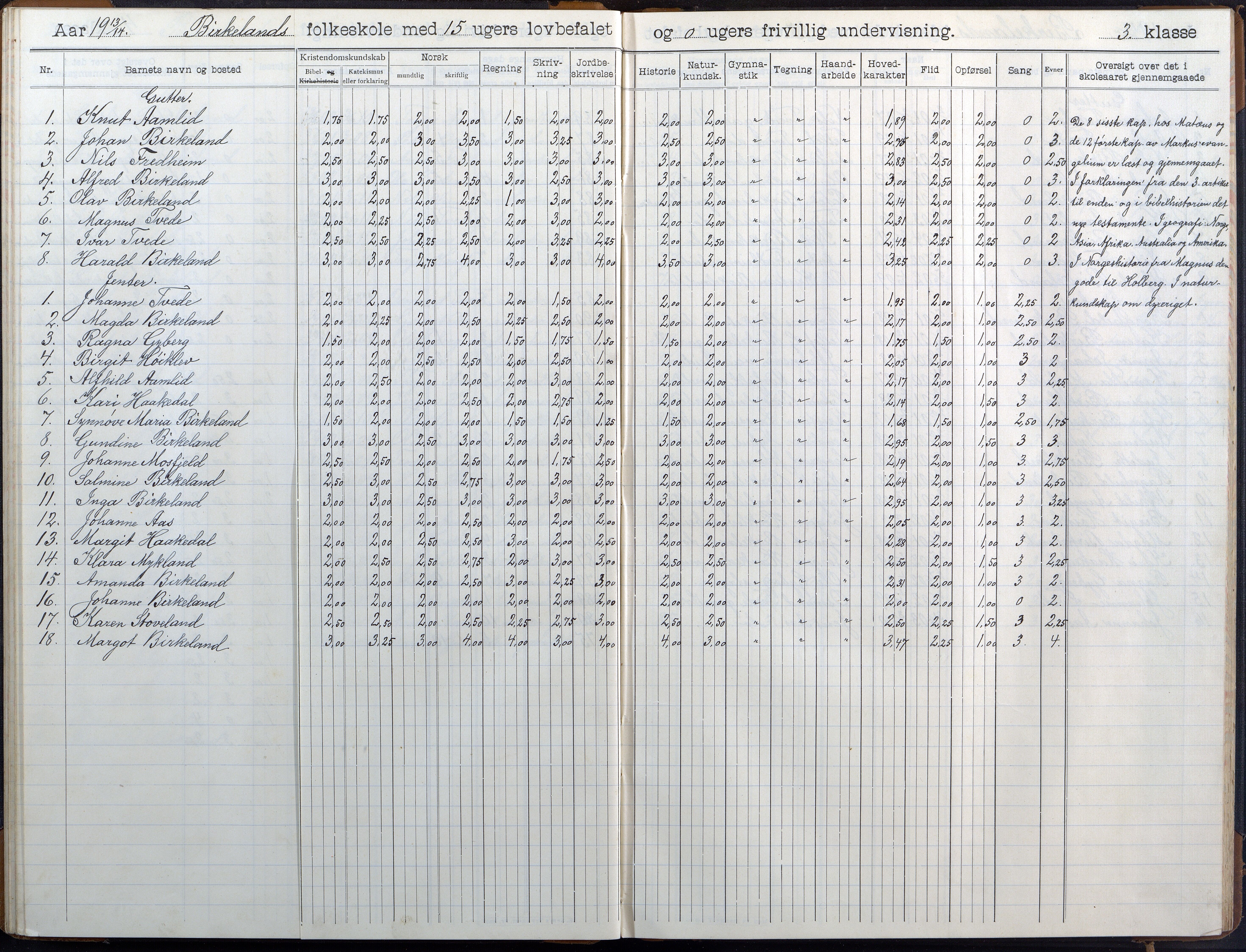 Birkenes kommune, Birkenes krets/Birkeland folkeskole frem til 1991, AAKS/KA0928-550a_91/F02/L0007: Skoleprotokoll, 1907-1931