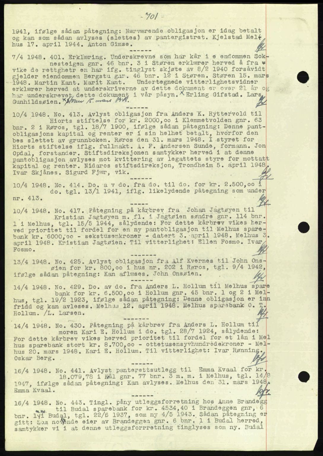 Gauldal sorenskriveri, SAT/A-0014/1/2/2C: Pantebok nr. A5, 1947-1948, Dagboknr: 401/1948