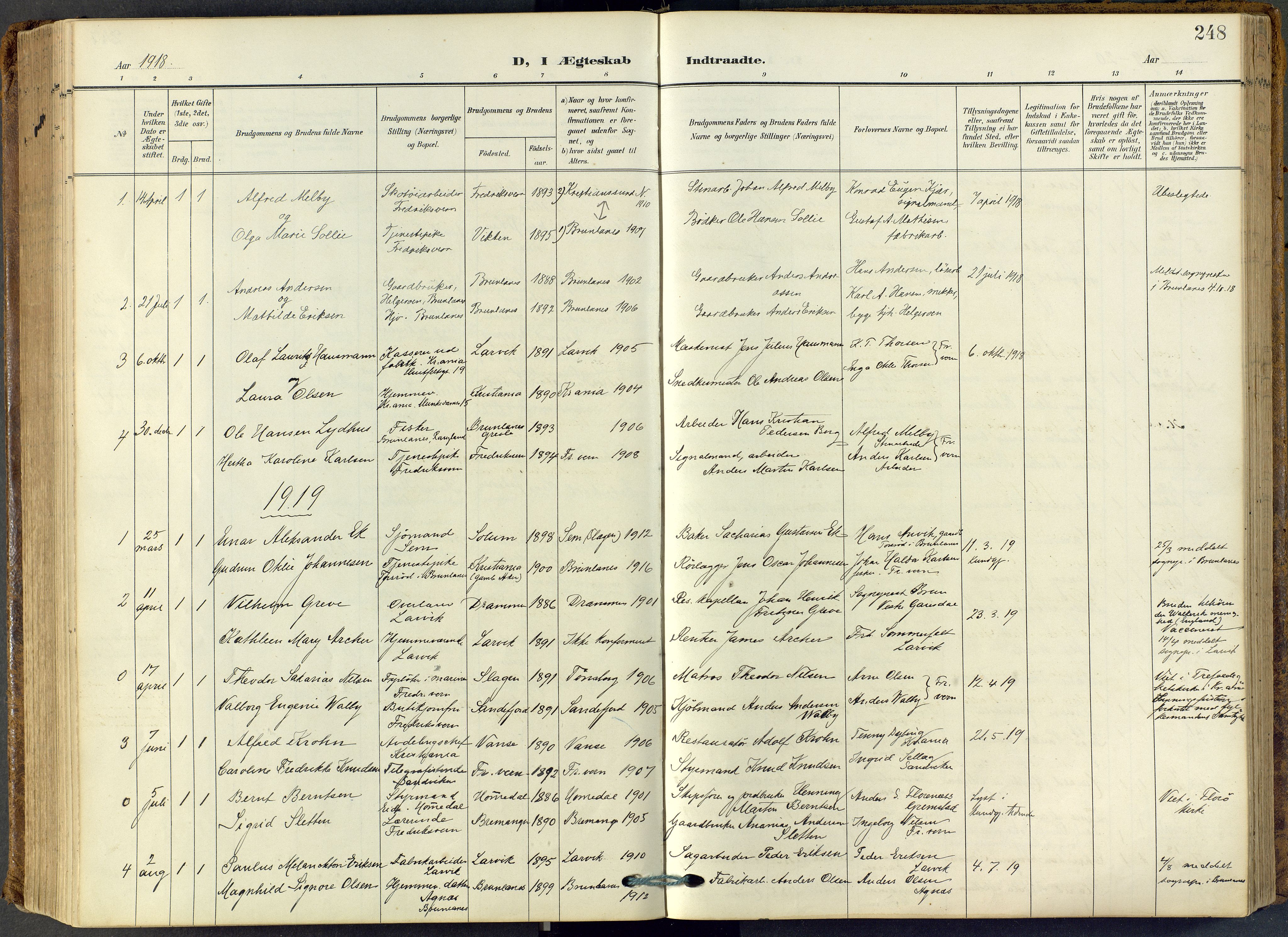 Stavern kirkebøker, AV/SAKO-A-318/F/Fa/L0009: Ministerialbok nr. 9, 1906-1955, s. 248