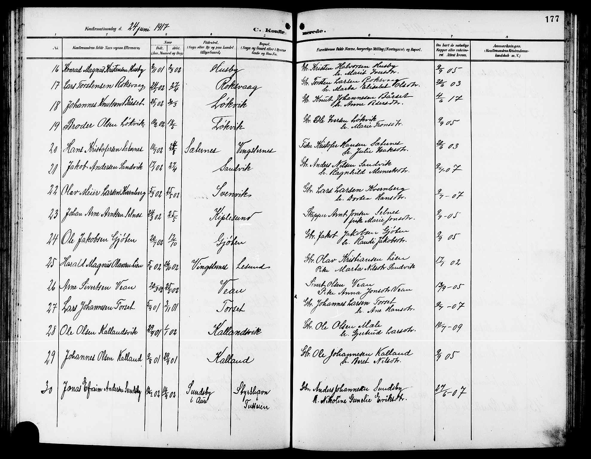 Ministerialprotokoller, klokkerbøker og fødselsregistre - Møre og Romsdal, AV/SAT-A-1454/578/L0910: Klokkerbok nr. 578C03, 1900-1921, s. 177