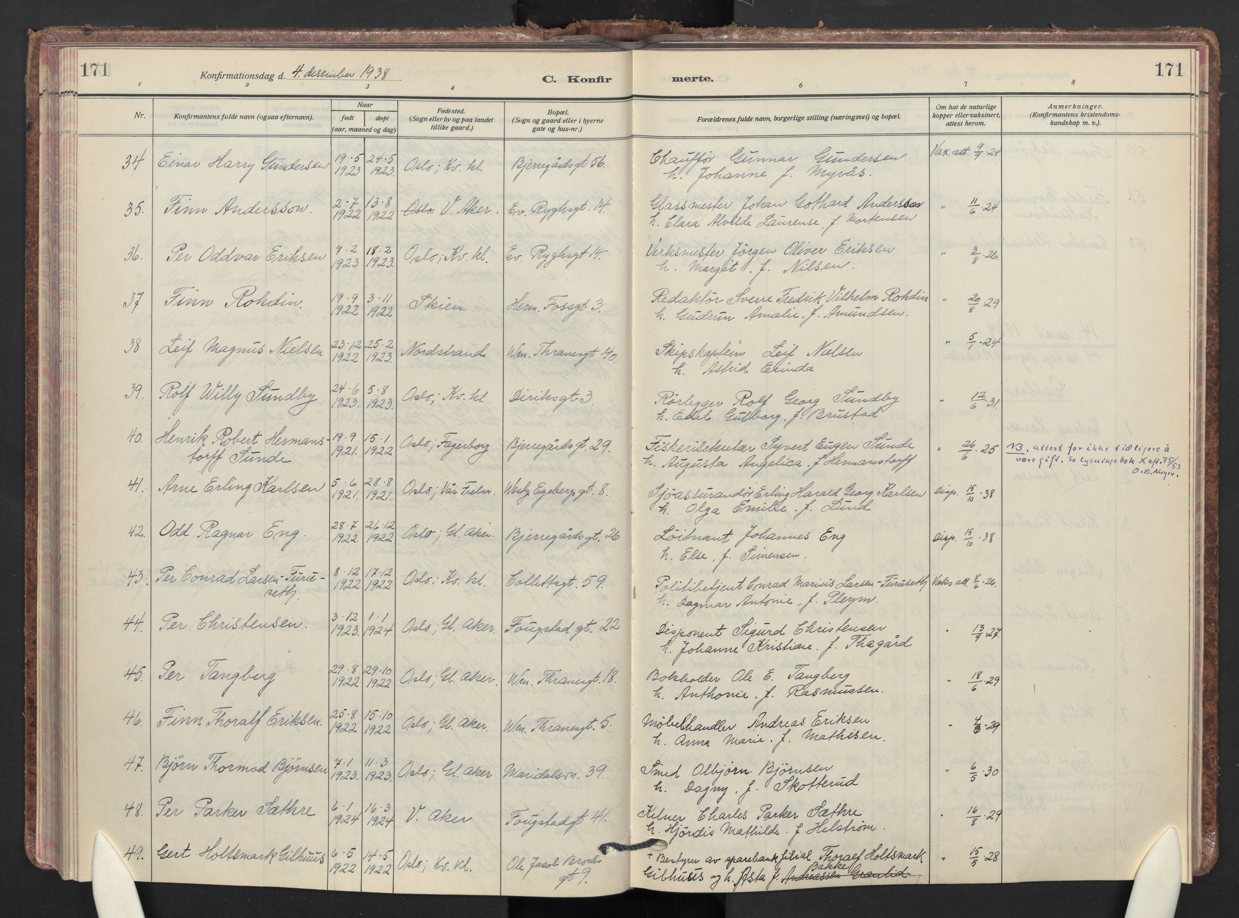 Gamle Aker prestekontor Kirkebøker, AV/SAO-A-10617a/F/L0019: Ministerialbok nr. 19, 1925-1954, s. 171