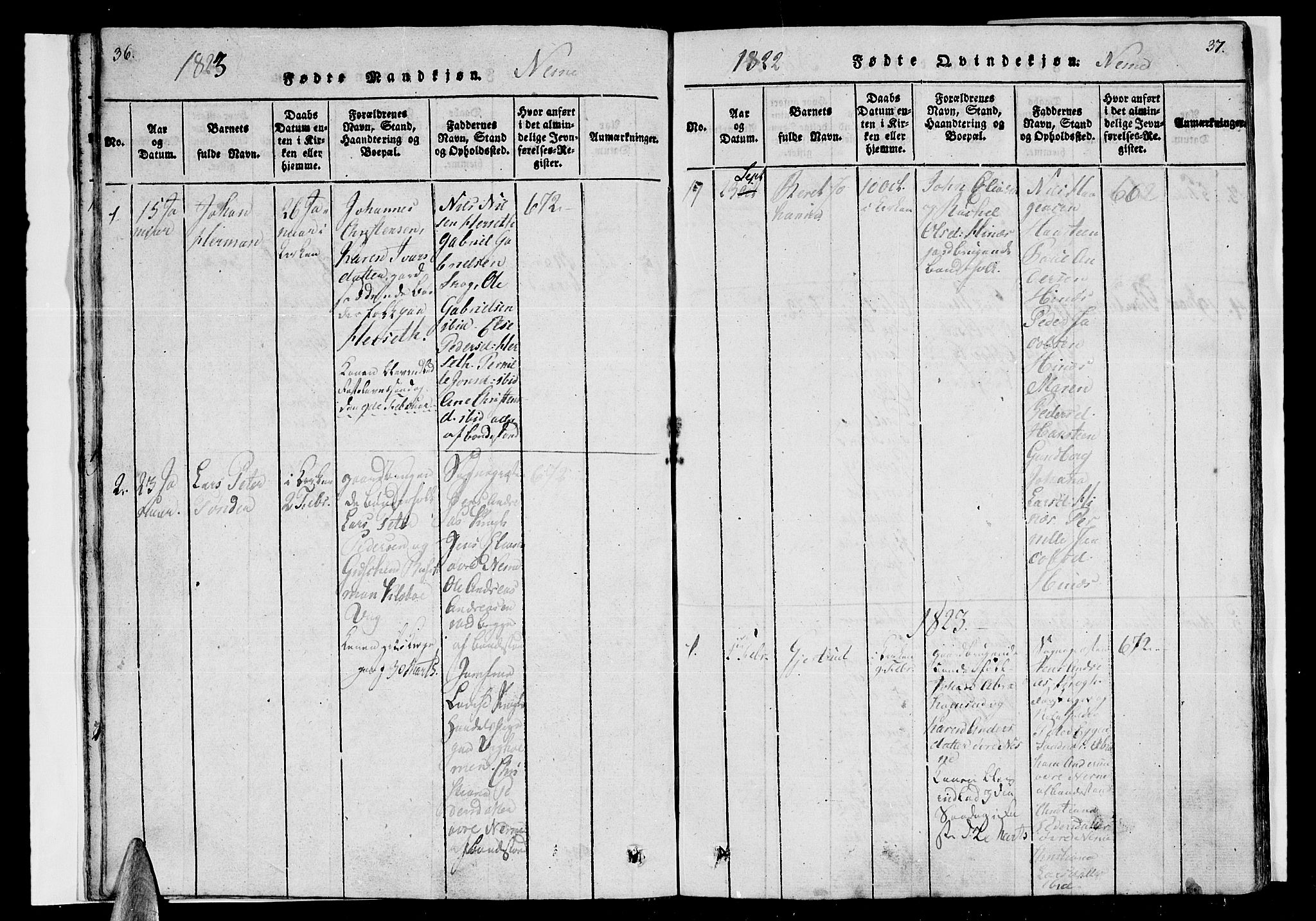 Ministerialprotokoller, klokkerbøker og fødselsregistre - Nordland, AV/SAT-A-1459/838/L0546: Ministerialbok nr. 838A05 /1, 1820-1828, s. 36-37