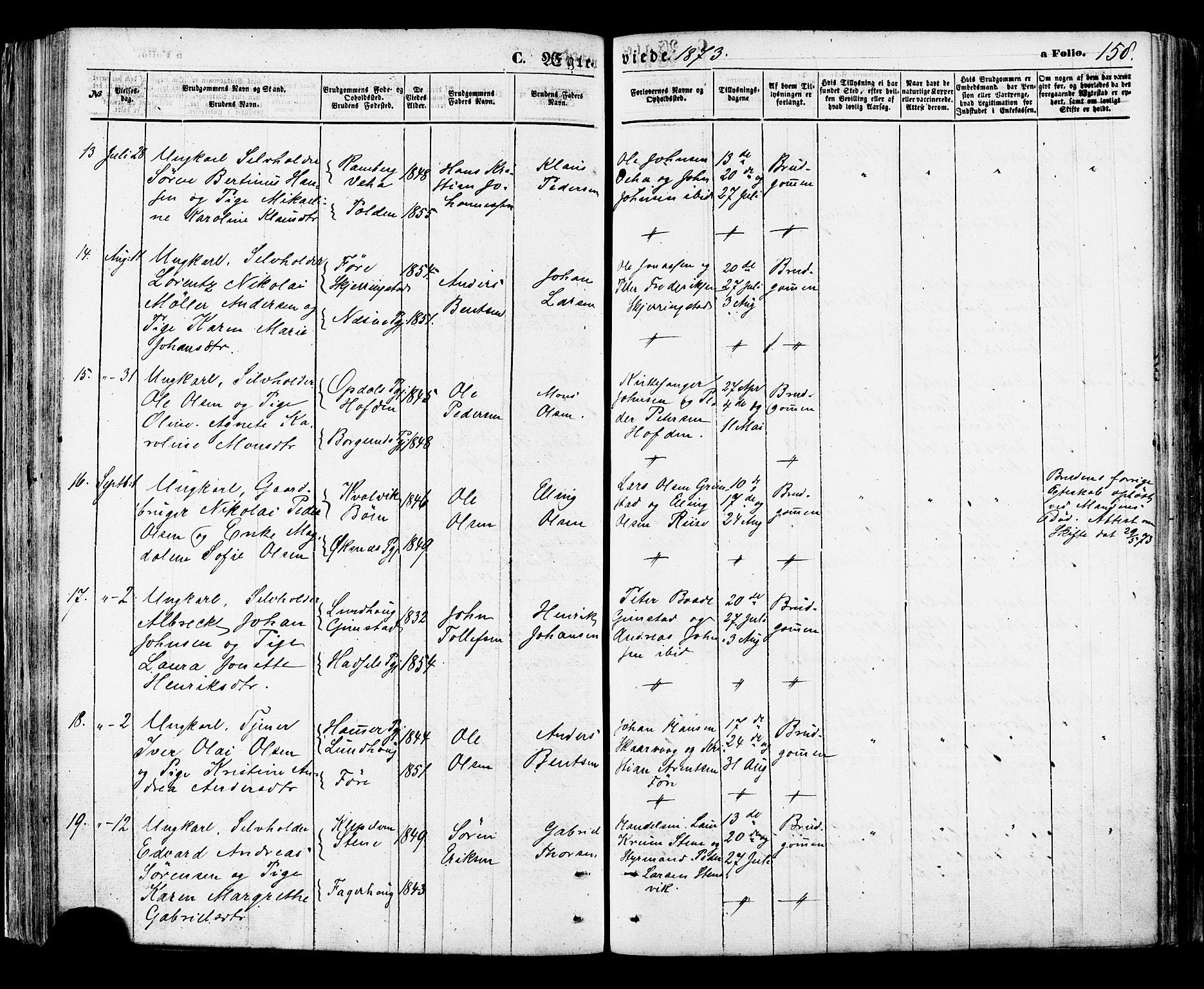 Ministerialprotokoller, klokkerbøker og fødselsregistre - Nordland, AV/SAT-A-1459/891/L1301: Ministerialbok nr. 891A06, 1870-1878, s. 158