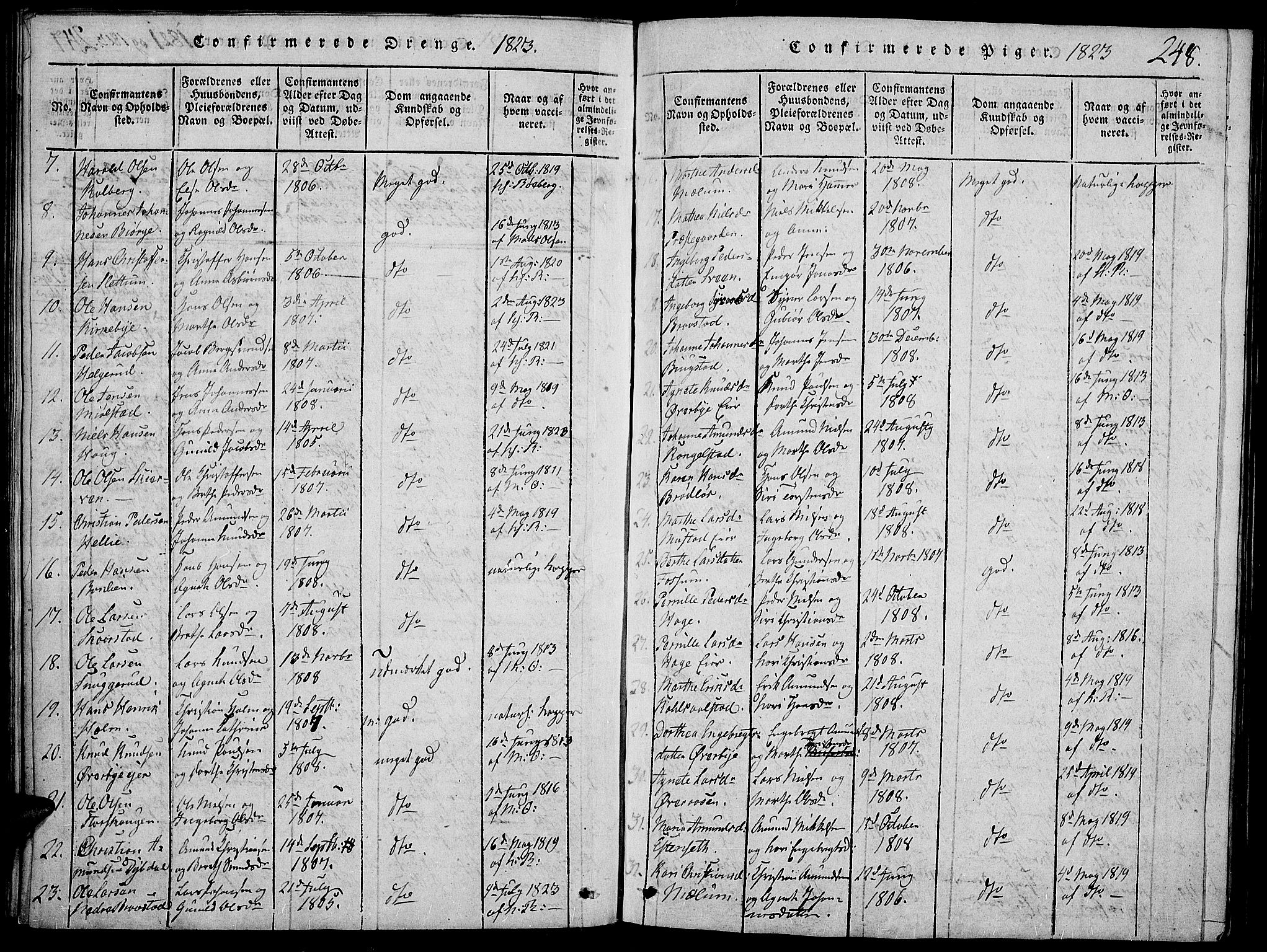 Vardal prestekontor, AV/SAH-PREST-100/H/Ha/Haa/L0004: Ministerialbok nr. 4, 1814-1831, s. 248a