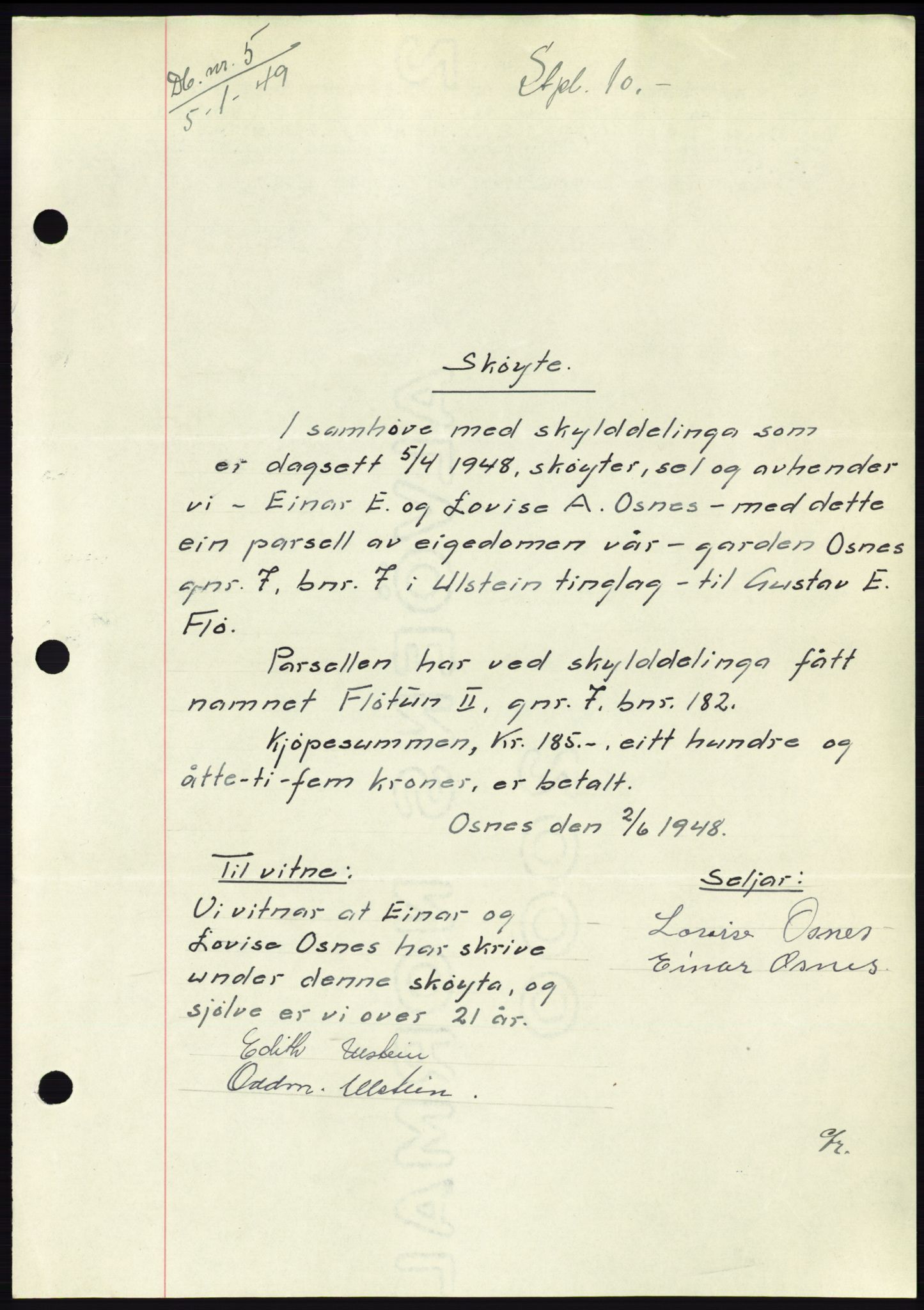 Søre Sunnmøre sorenskriveri, AV/SAT-A-4122/1/2/2C/L0083: Pantebok nr. 9A, 1948-1949, Dagboknr: 5/1949