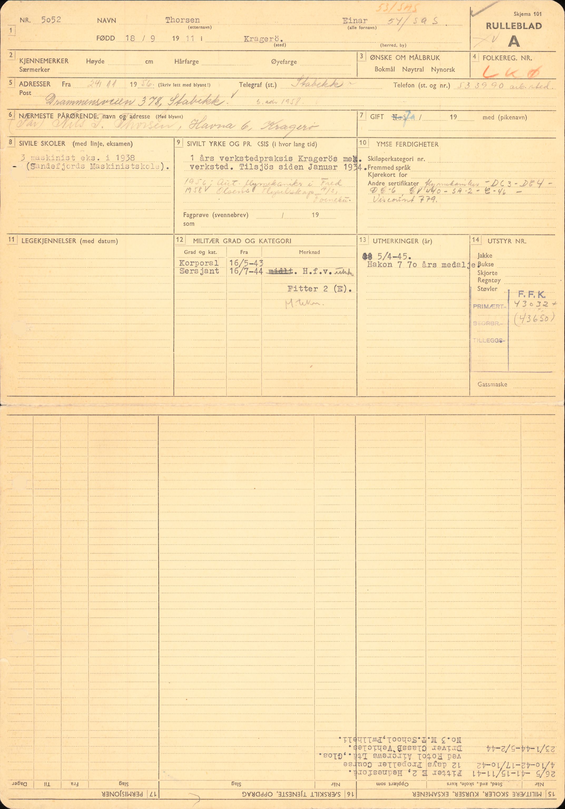 Forsvaret, Forsvarets overkommando/Luftforsvarsstaben, AV/RA-RAFA-4079/P/Pa/L0028: Personellpapirer, 1911, s. 263