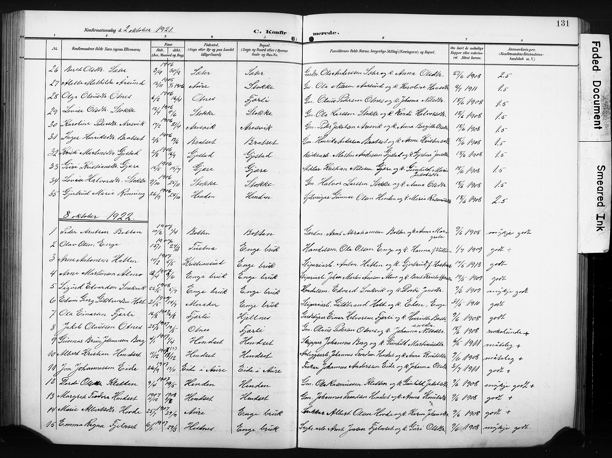 Ministerialprotokoller, klokkerbøker og fødselsregistre - Møre og Romsdal, AV/SAT-A-1454/580/L0927: Klokkerbok nr. 580C02, 1904-1932, s. 131