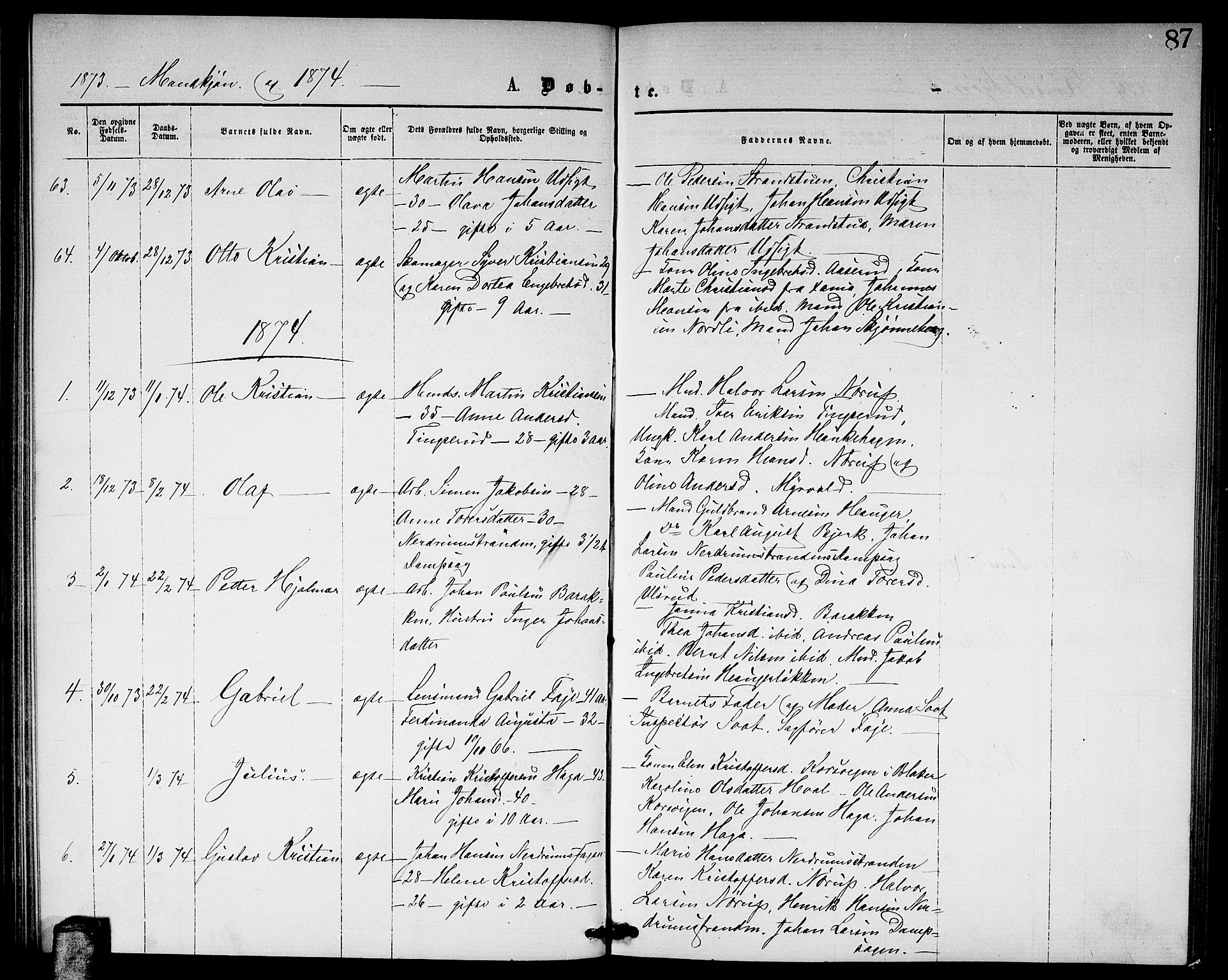 Fet prestekontor Kirkebøker, AV/SAO-A-10370a/G/Ga/L0004: Klokkerbok nr. I 4, 1868-1874, s. 87
