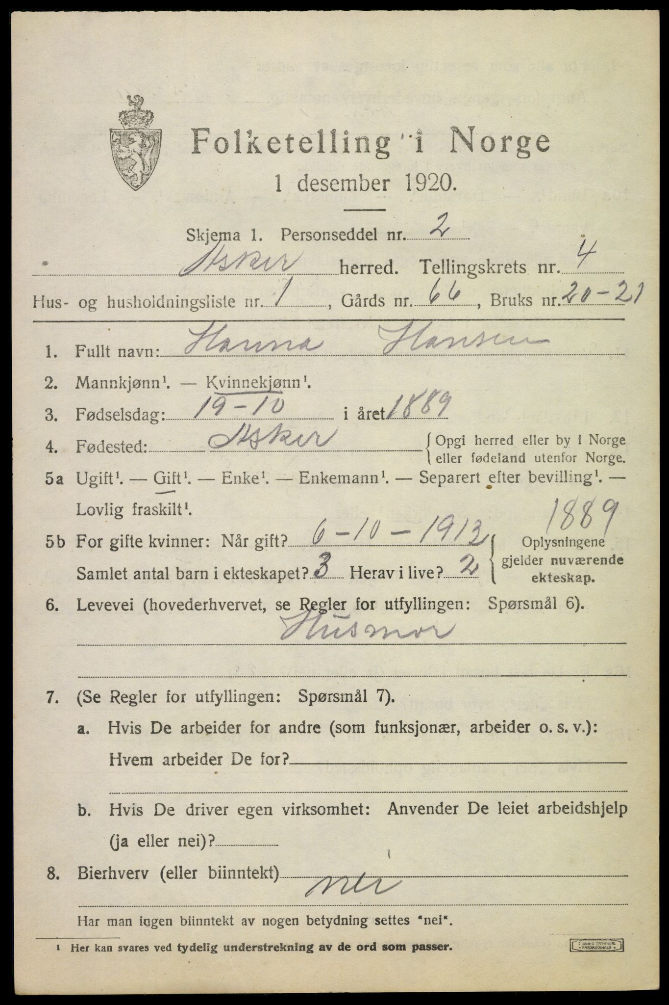 SAO, Folketelling 1920 for 0220 Asker herred, 1920, s. 10722