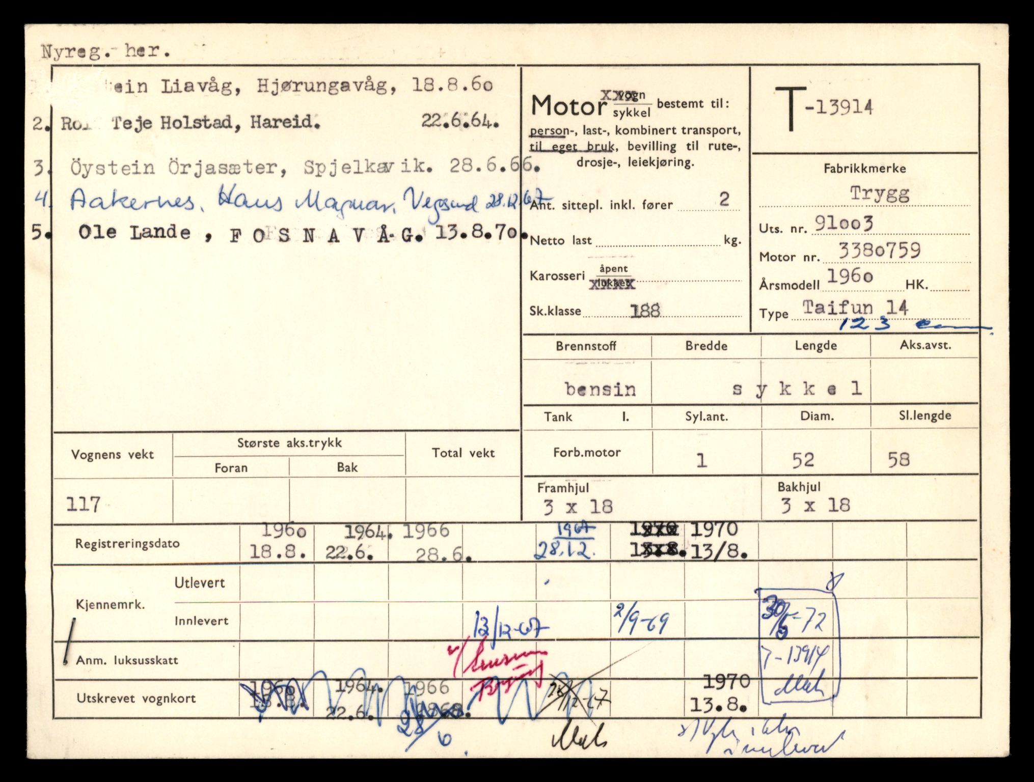 Møre og Romsdal vegkontor - Ålesund trafikkstasjon, AV/SAT-A-4099/F/Fe/L0042: Registreringskort for kjøretøy T 13906 - T 14079, 1927-1998, s. 115