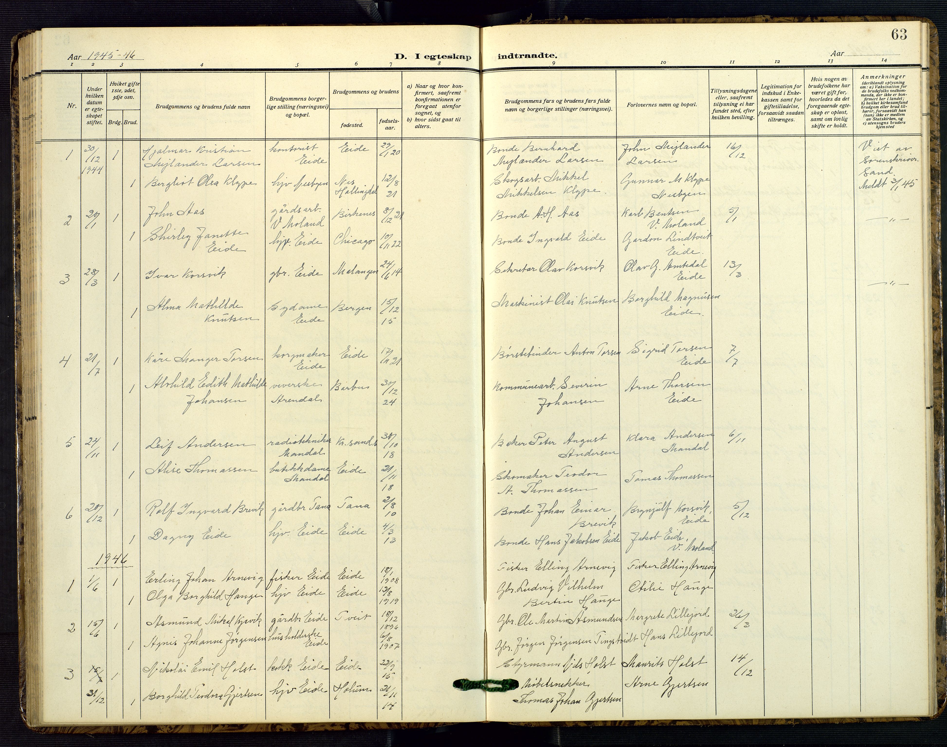 Hommedal sokneprestkontor, AV/SAK-1111-0023/F/Fb/Fba/L0005: Klokkerbok nr. B 5, 1909-1957, s. 63