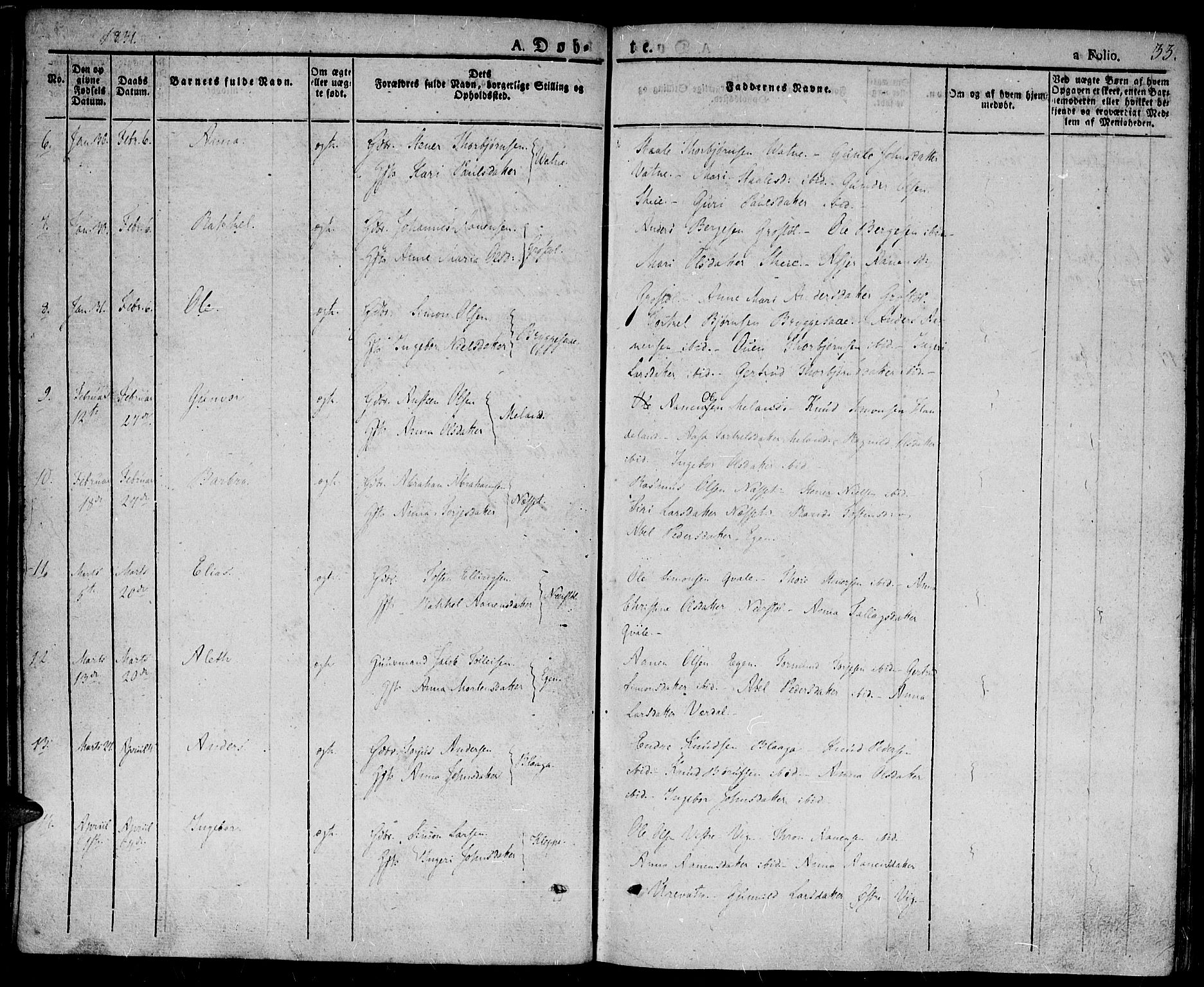 Hægebostad sokneprestkontor, AV/SAK-1111-0024/F/Fa/Fab/L0001: Ministerialbok nr. A 1, 1823-1867, s. 33