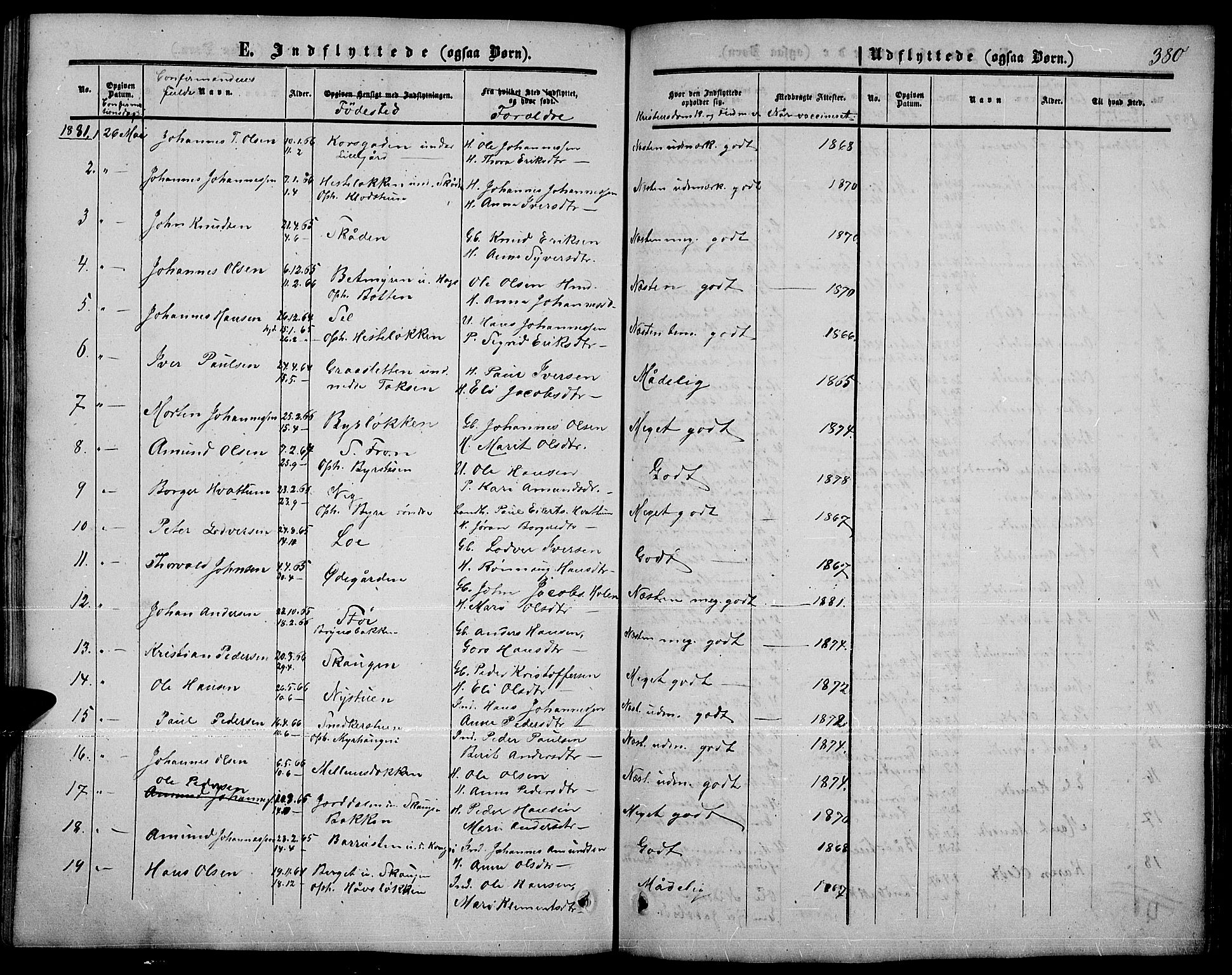 Nord-Fron prestekontor, SAH/PREST-080/H/Ha/Hab/L0001: Klokkerbok nr. 1, 1851-1883, s. 380