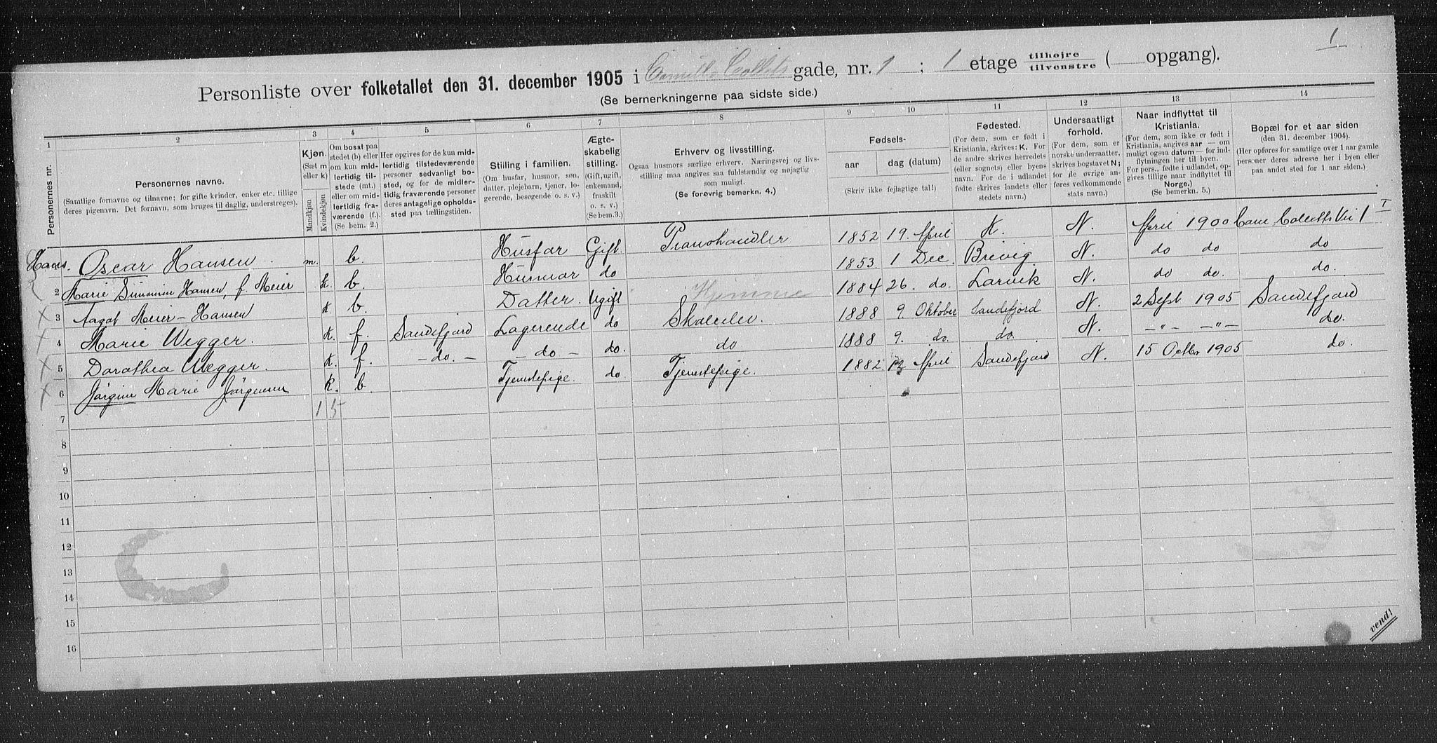 OBA, Kommunal folketelling 31.12.1905 for Kristiania kjøpstad, 1905, s. 6040