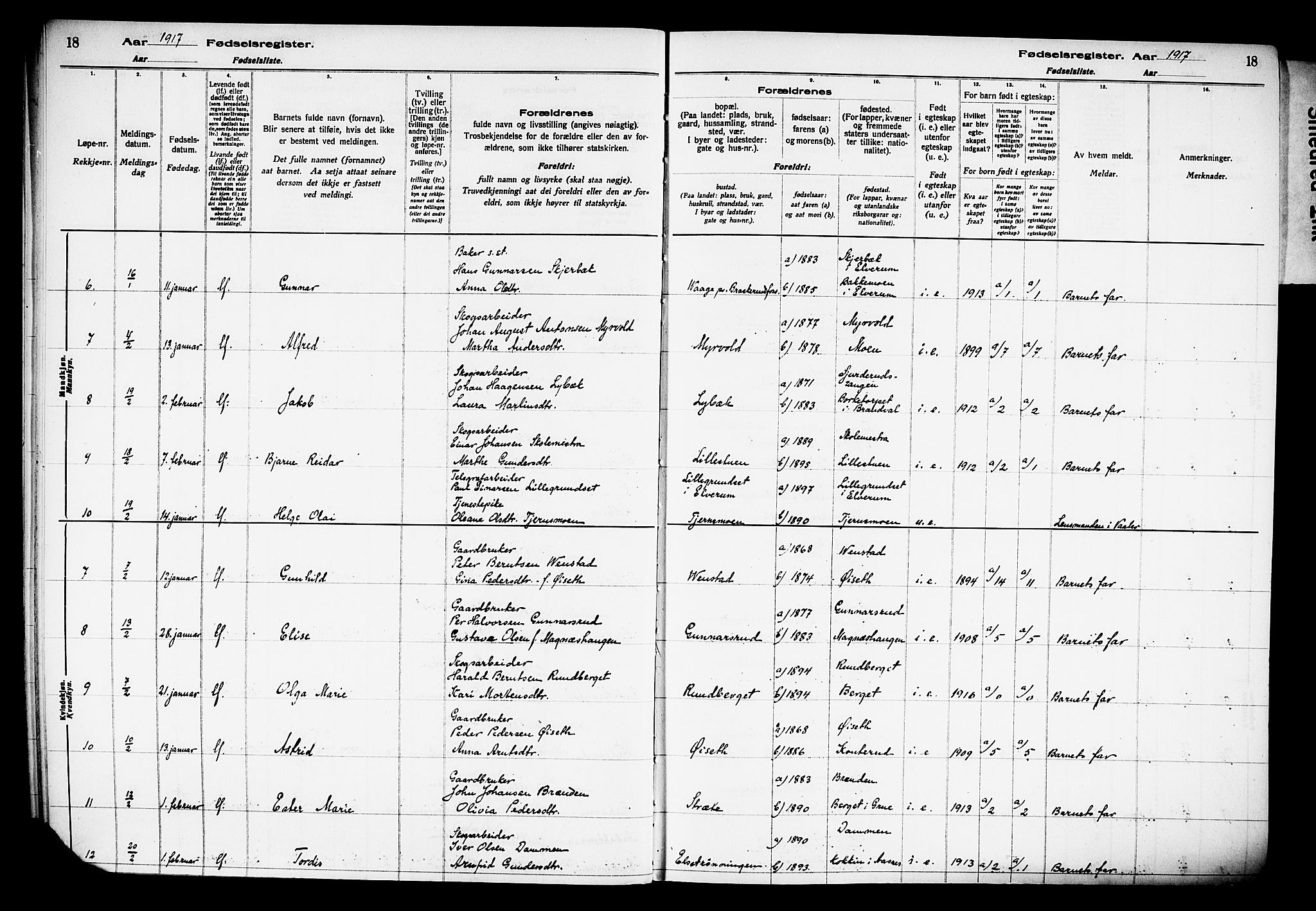Våler prestekontor, Hedmark, AV/SAH-PREST-040/I/Id/L0001: Fødselsregister nr. 1, 1916-1930, s. 18