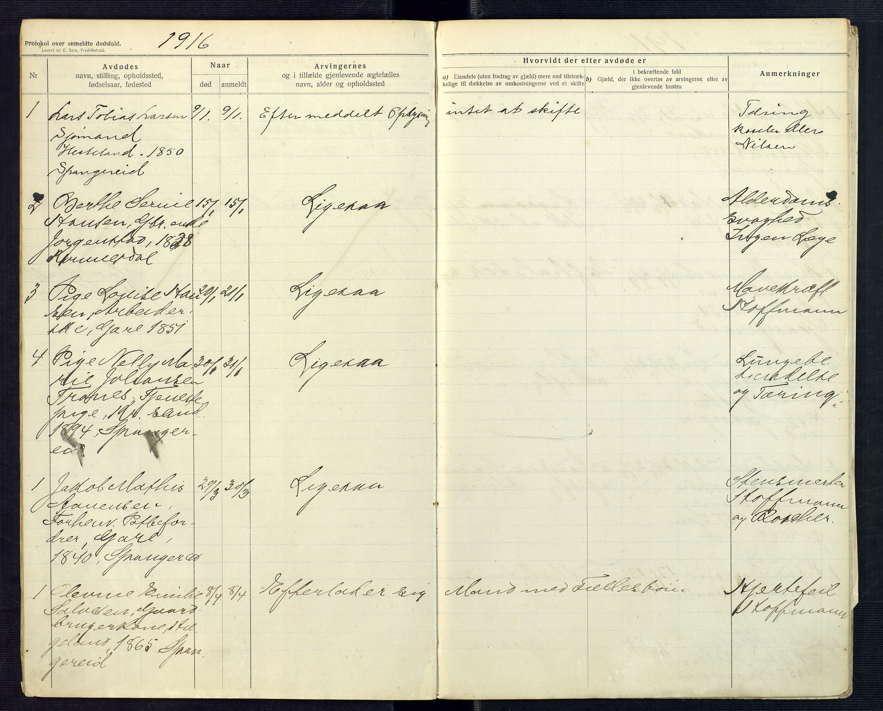 Mandal sorenskriveri, AV/SAK-1221-0005/001/H/Ha/L0018: Dødsfall Spangereid nr 17, 1912-1918