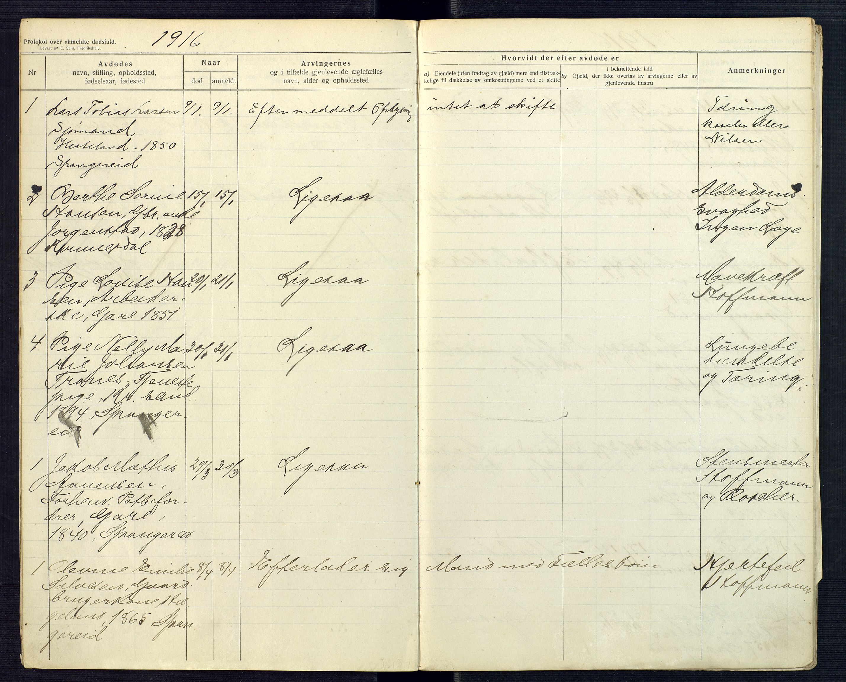 Mandal sorenskriveri, SAK/1221-0005/001/H/Ha/L0018: Dødsfall Spangereid nr 17, 1912-1918