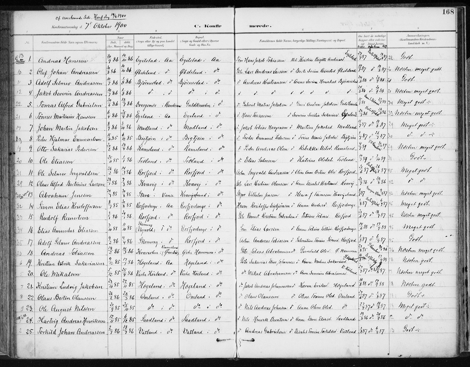Lyngdal sokneprestkontor, AV/SAK-1111-0029/F/Fa/Fac/L0012: Ministerialbok nr. A 12, 1894-1918, s. 168