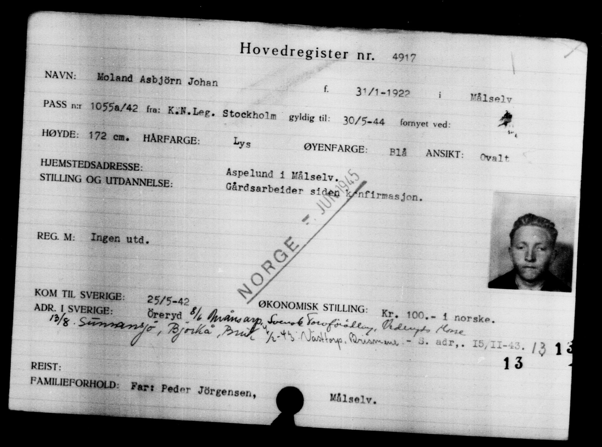 Den Kgl. Norske Legasjons Flyktningskontor, AV/RA-S-6753/V/Va/L0004: Kjesäterkartoteket.  Flyktningenr. 3496-6610, 1940-1945, s. 1681