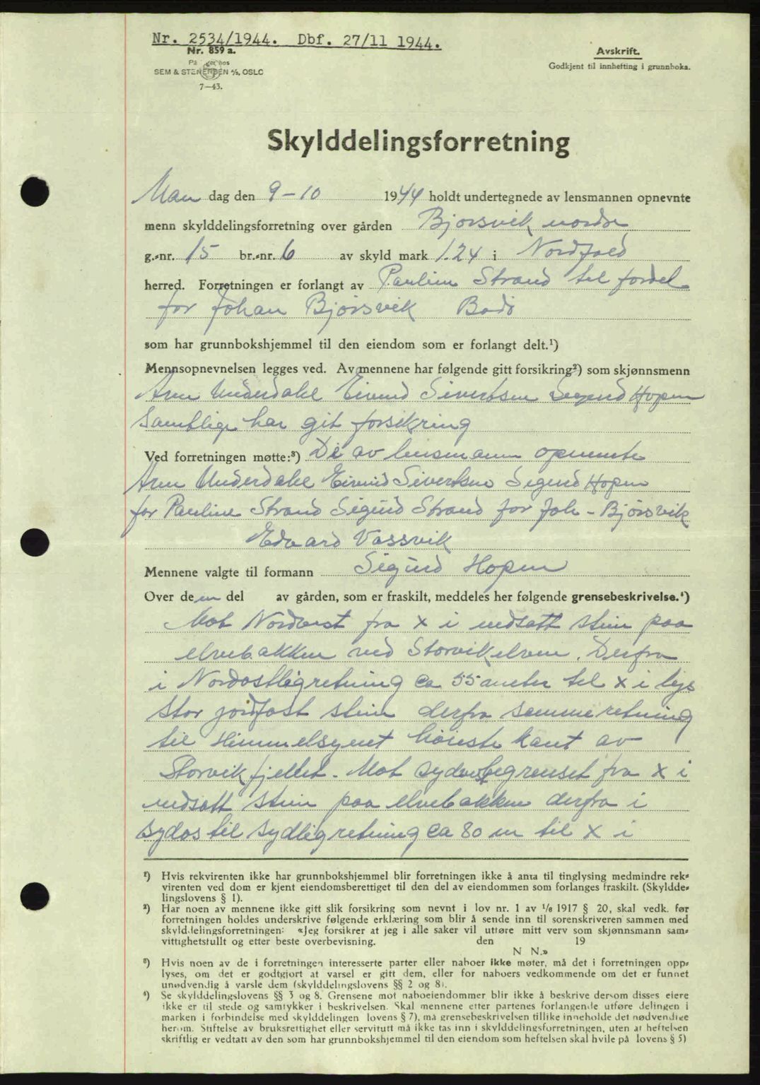Salten sorenskriveri, SAT/A-4578/1/2/2C: Pantebok nr. A14-15, 1943-1945, Dagboknr: 2534/1944
