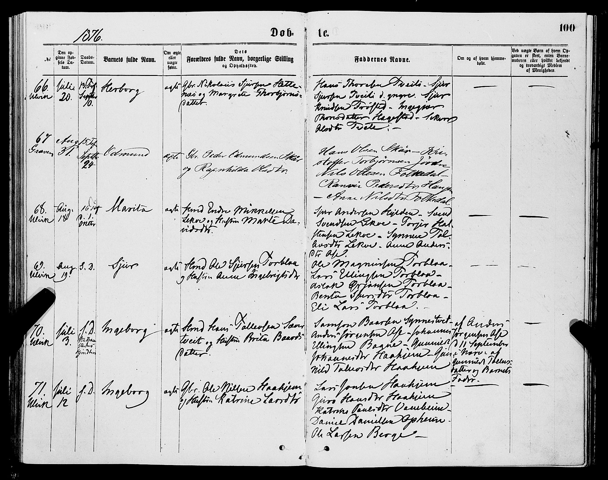 Ulvik sokneprestembete, AV/SAB-A-78801/H/Haa: Ministerialbok nr. A 16, 1870-1878, s. 100