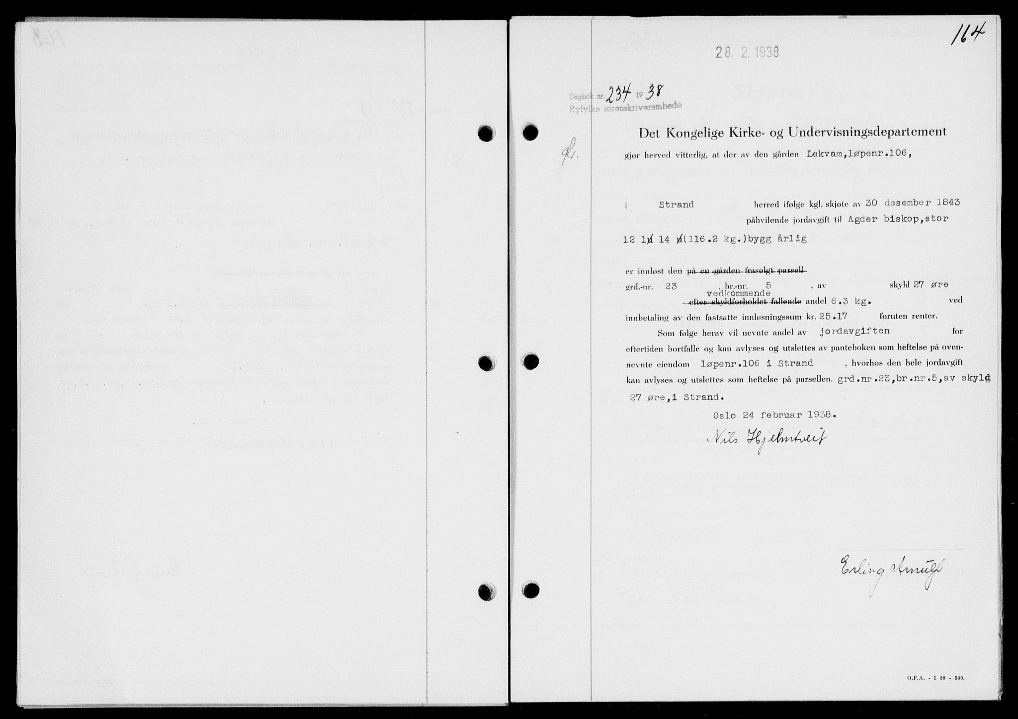 Ryfylke tingrett, SAST/A-100055/001/II/IIB/L0077: Pantebok nr. 56, 1938-1938, Dagboknr: 234/1938