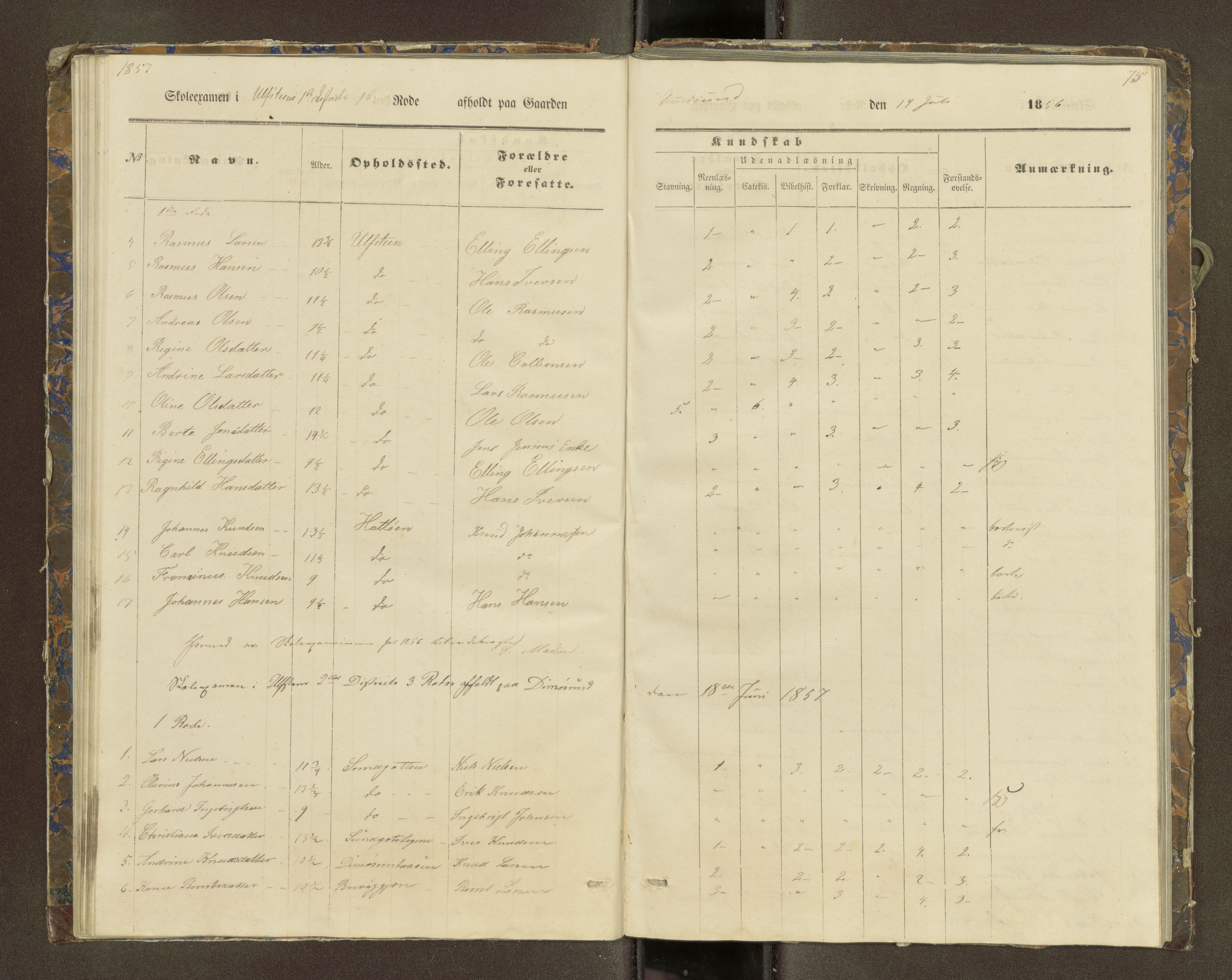 Ulstein sokneprestkontor, SAT/A-1005/1/III/III2/III2f/L0001: Skoleeksamensprotokoll, 1850-1861, s. 75