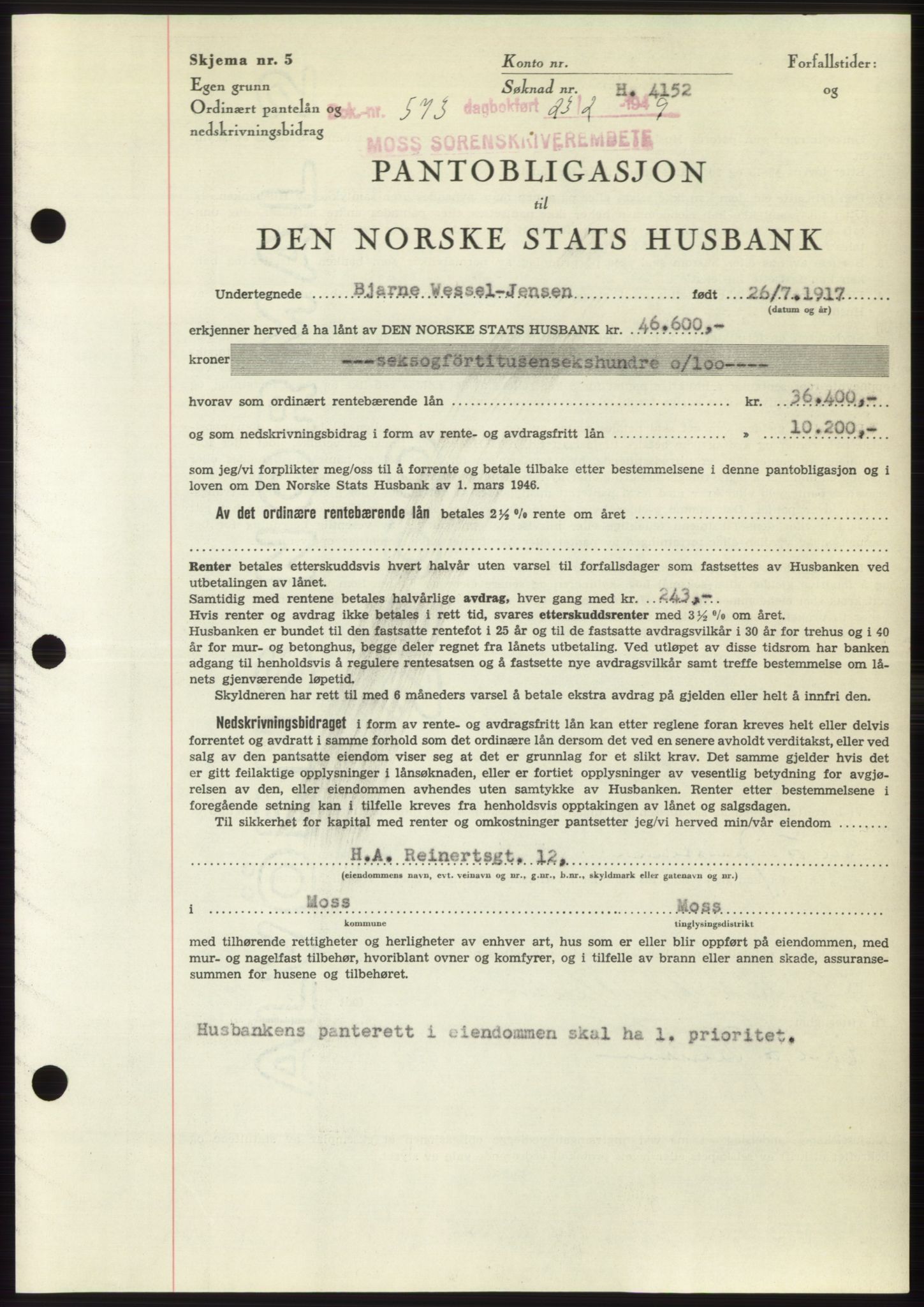 Moss sorenskriveri, SAO/A-10168: Pantebok nr. B21, 1949-1949, Dagboknr: 573/1949