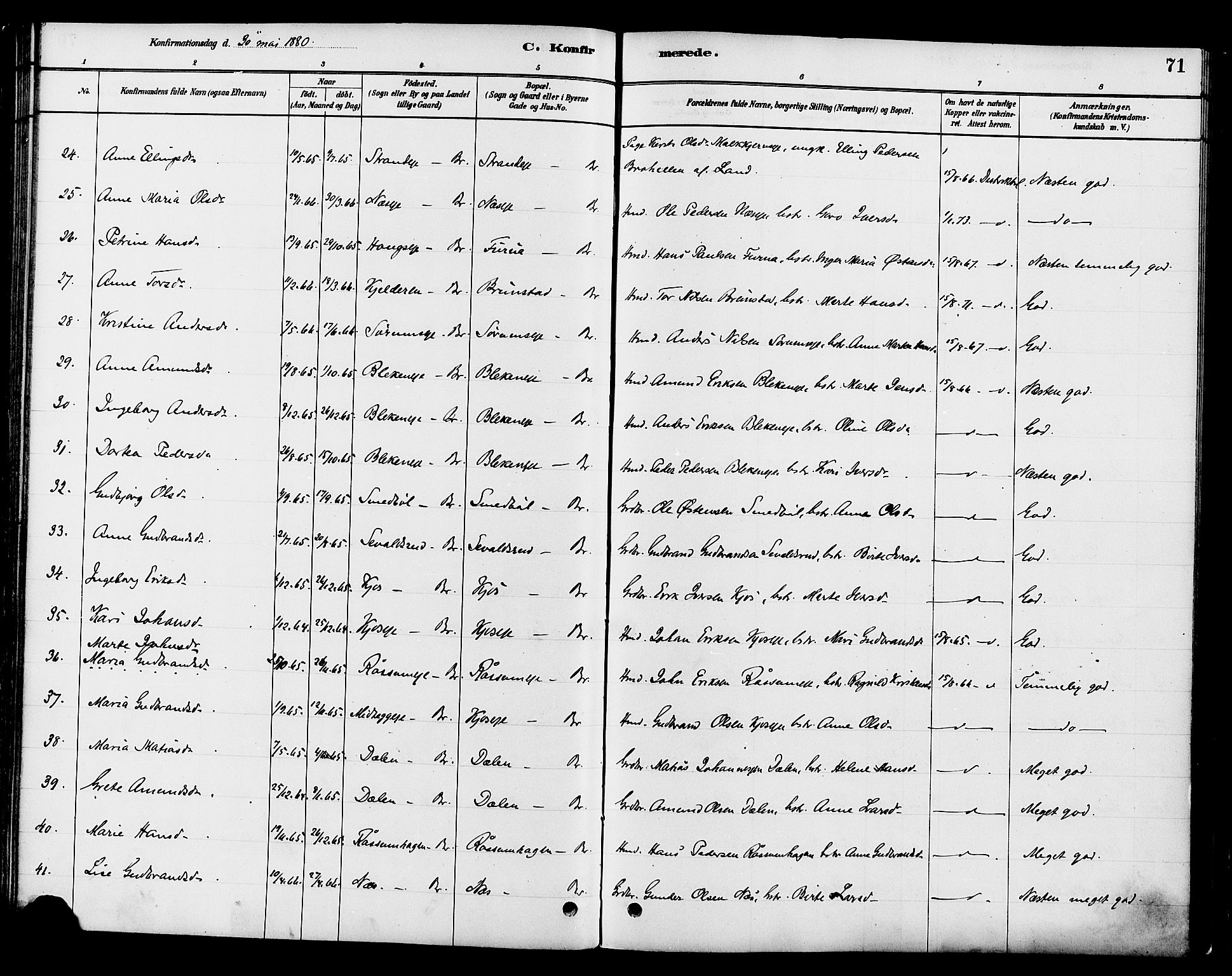 Gran prestekontor, AV/SAH-PREST-112/H/Ha/Haa/L0016: Ministerialbok nr. 16, 1880-1888, s. 71
