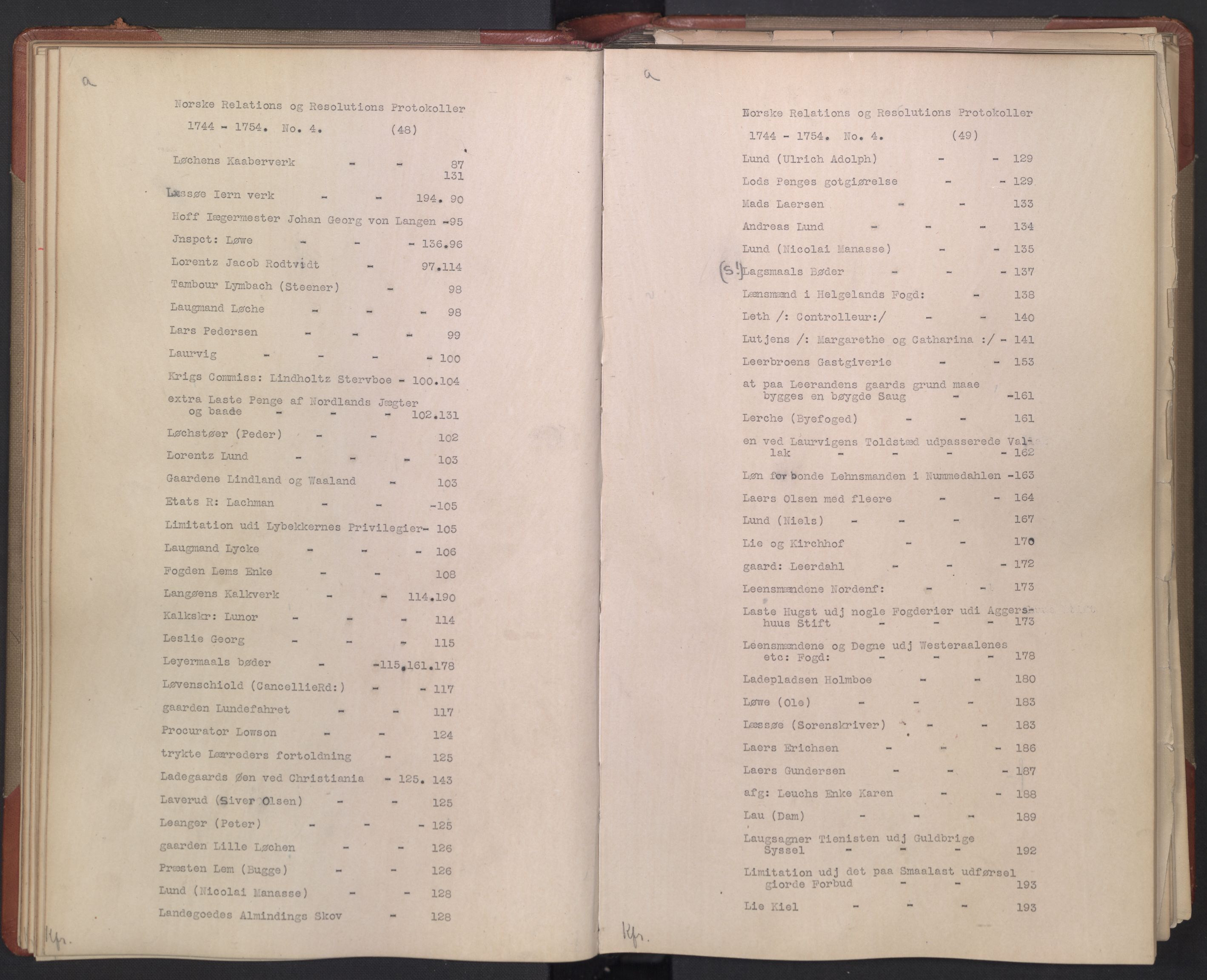 Avskriftsamlingen, AV/RA-EA-4022/F/Fb/L0118: Registratur over norske Relasjons- og resolusjonsprotokoller, 1744-1754, s. 28