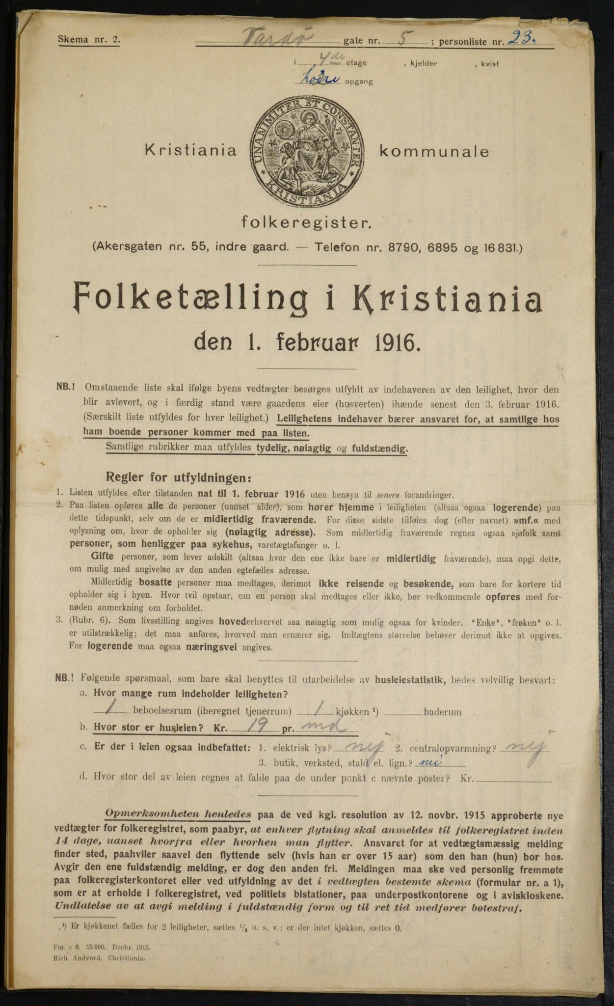 OBA, Kommunal folketelling 1.2.1916 for Kristiania, 1916, s. 125660