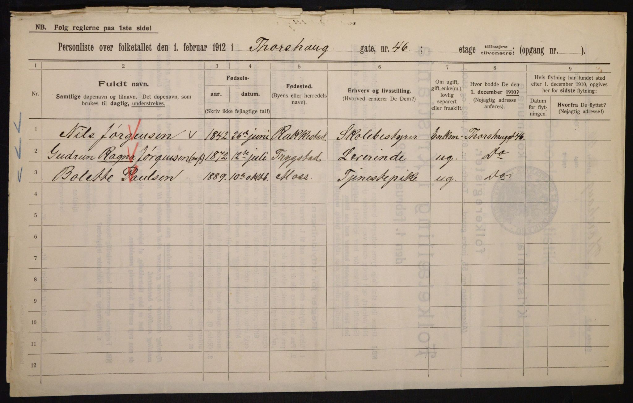 OBA, Kommunal folketelling 1.2.1912 for Kristiania, 1912, s. 114981