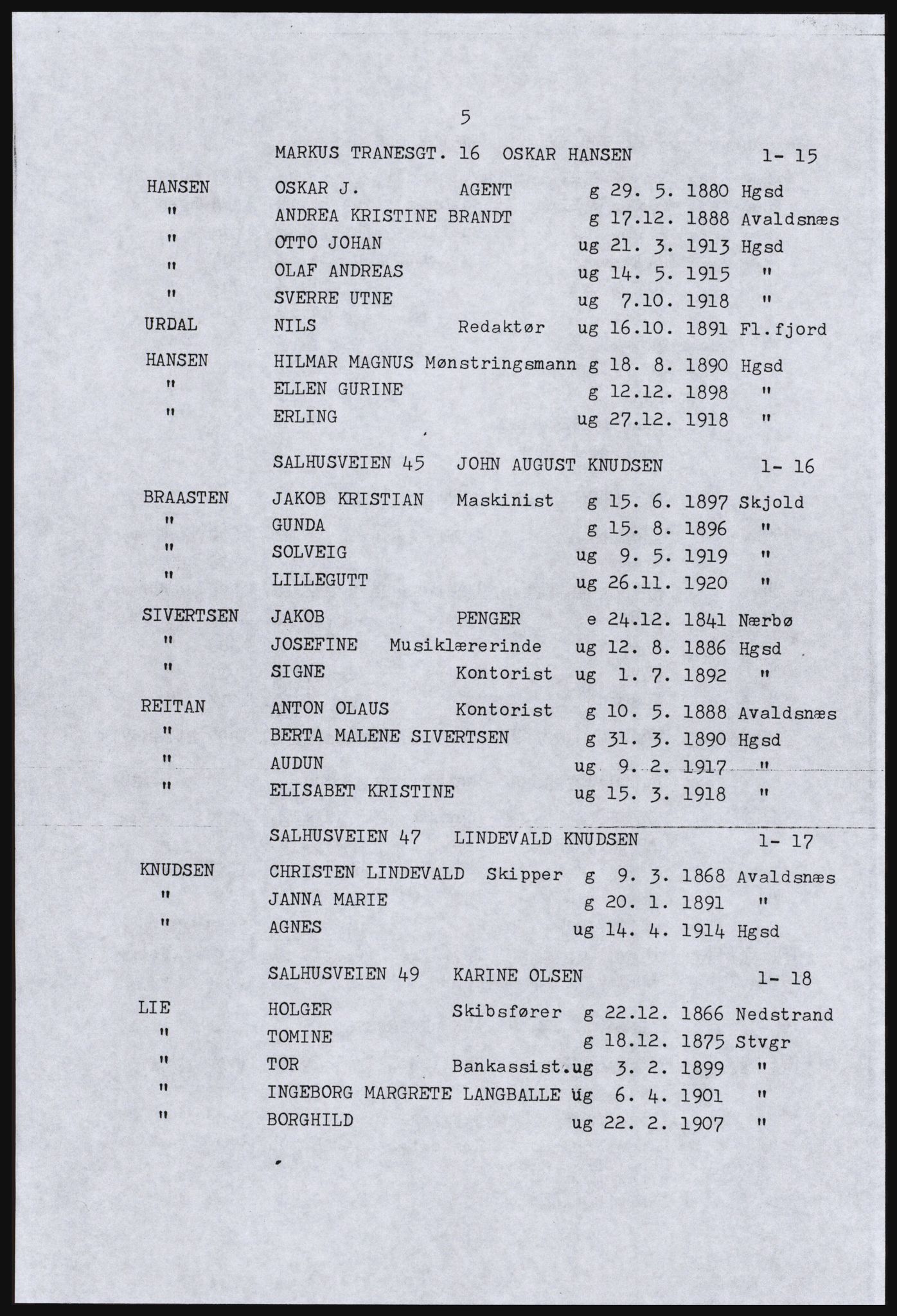 SAST, Avskrift av folketellingen 1920 for Haugesund kjøpstad, 1920, s. 35