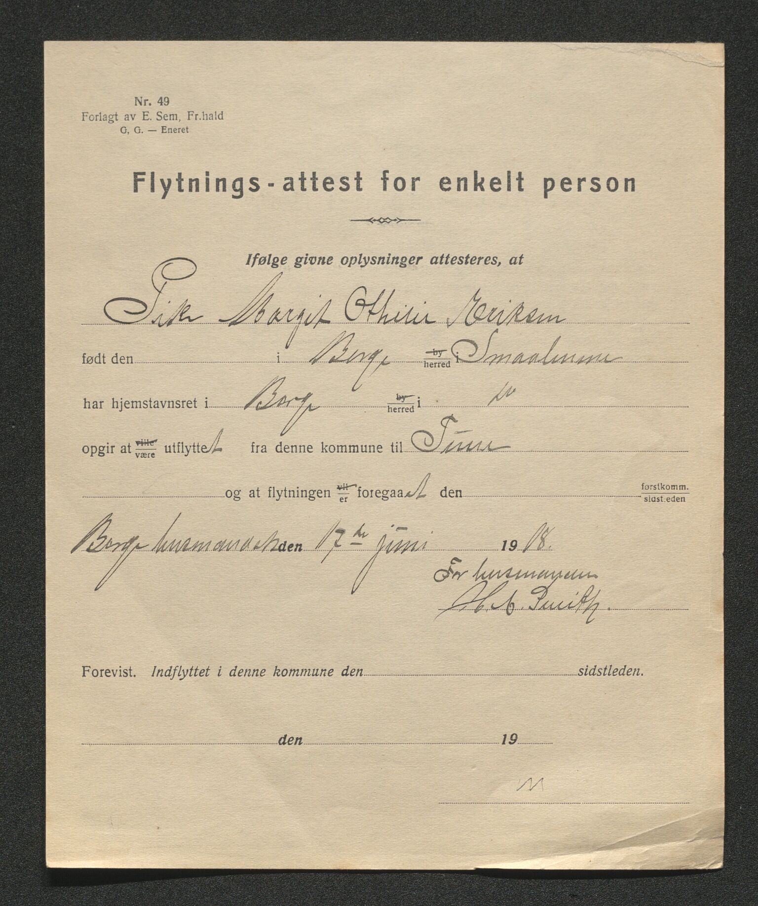 Borge lensmannskontor (Østfold), AV/SAO-A-10176/I/Ia/L0006: Protokoll over inn- og utflyttede i Borge fattigkommune, 1923-1936