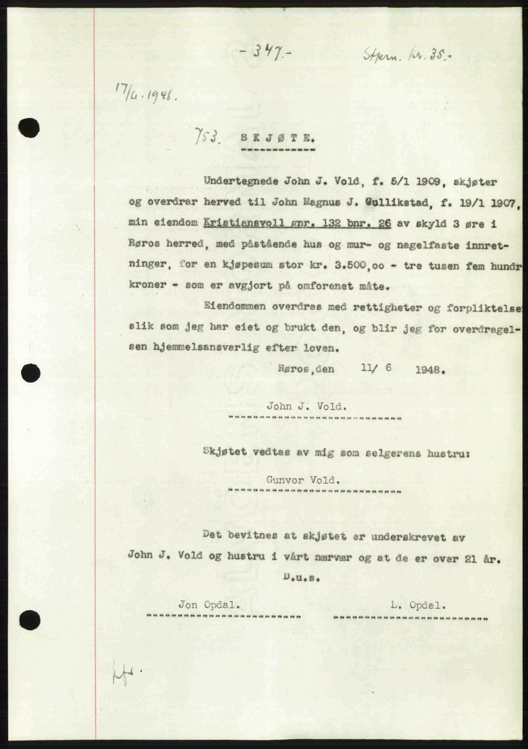 Gauldal sorenskriveri, SAT/A-0014/1/2/2C: Pantebok nr. A6, 1948-1948, Dagboknr: 753/1948