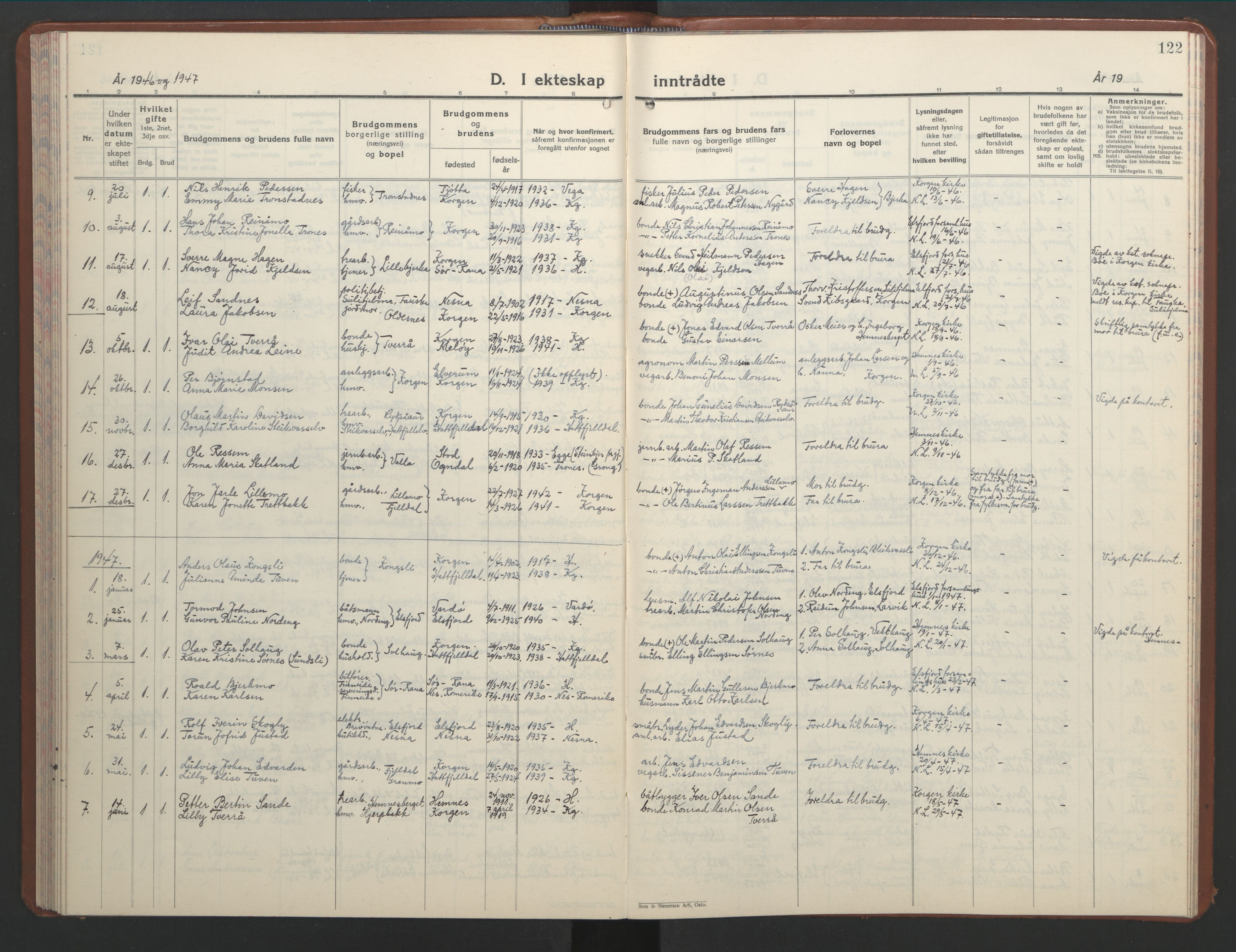 Ministerialprotokoller, klokkerbøker og fødselsregistre - Nordland, AV/SAT-A-1459/826/L0385: Klokkerbok nr. 826C05, 1933-1951, s. 122