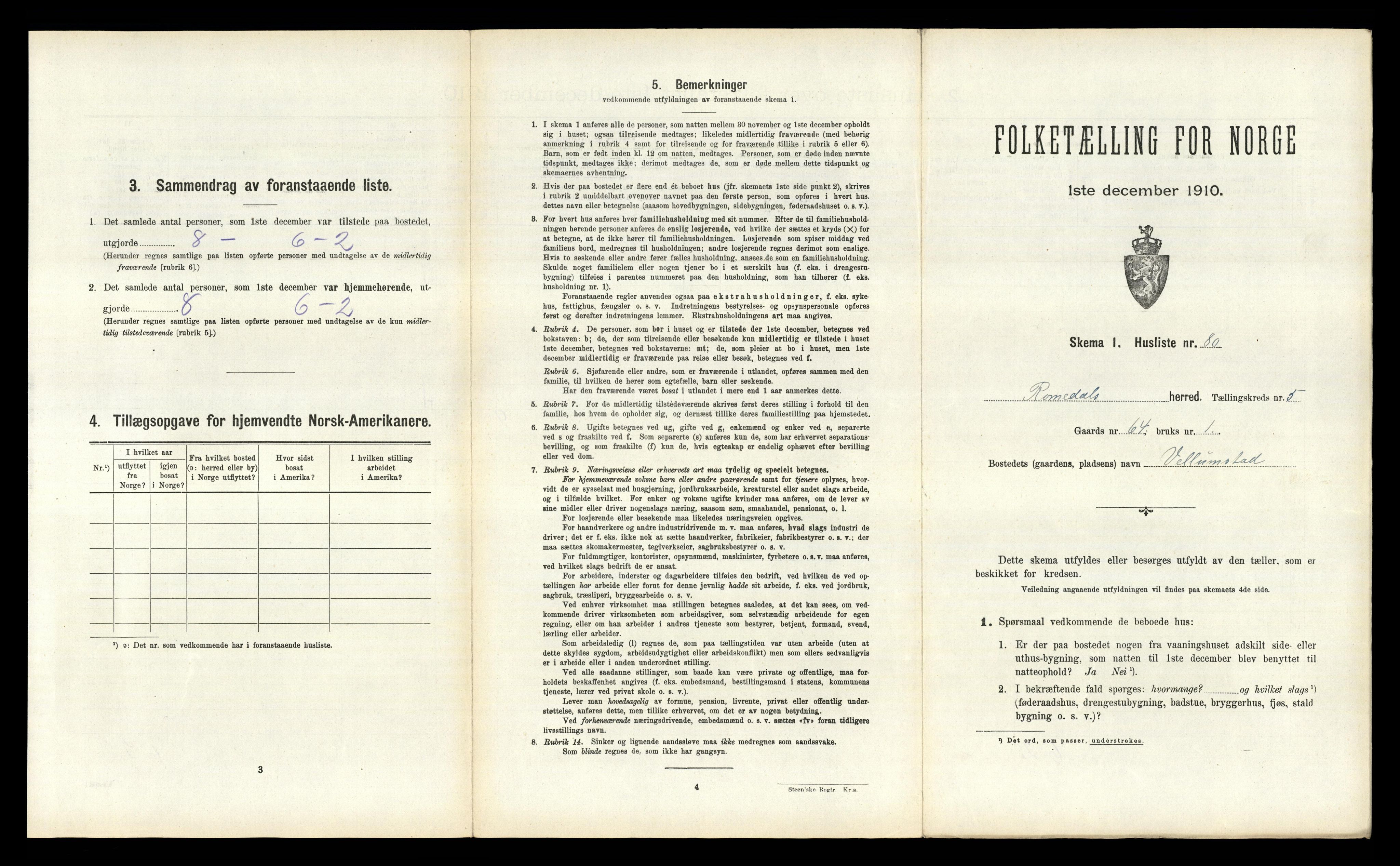 RA, Folketelling 1910 for 0416 Romedal herred, 1910, s. 1105